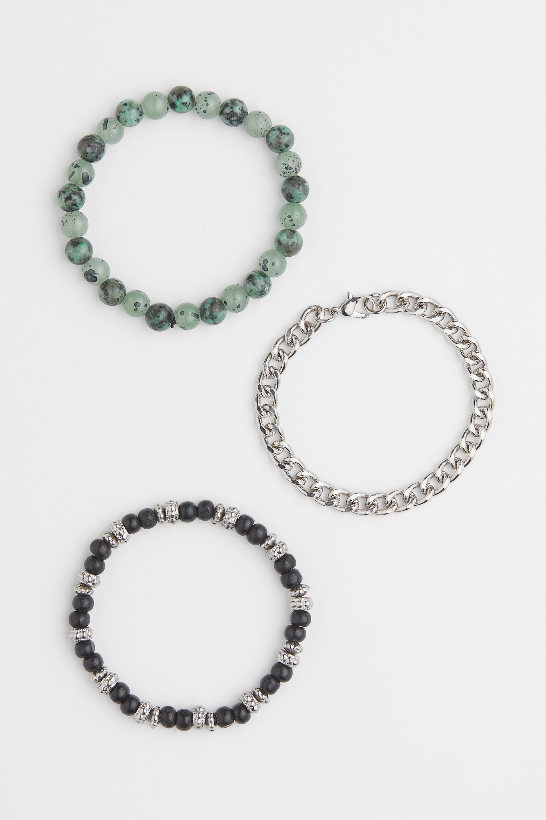 3-pack Bracelets - Black/silver-colored/green - Men | H&M US 