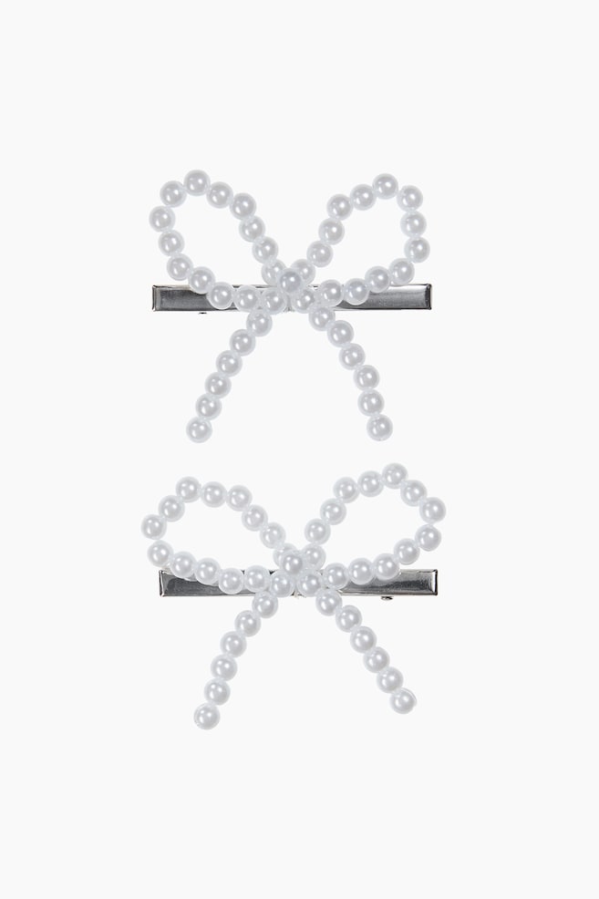 Lot de 2 barrettes avec nœud - Blanc - 1