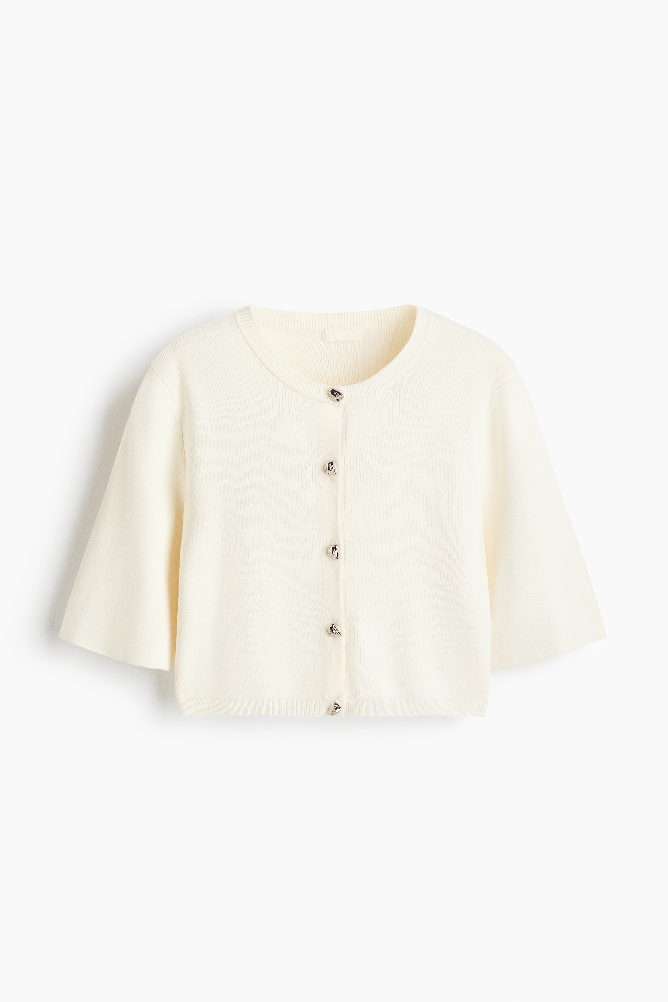 短版開襟衫 - 白色/紅色