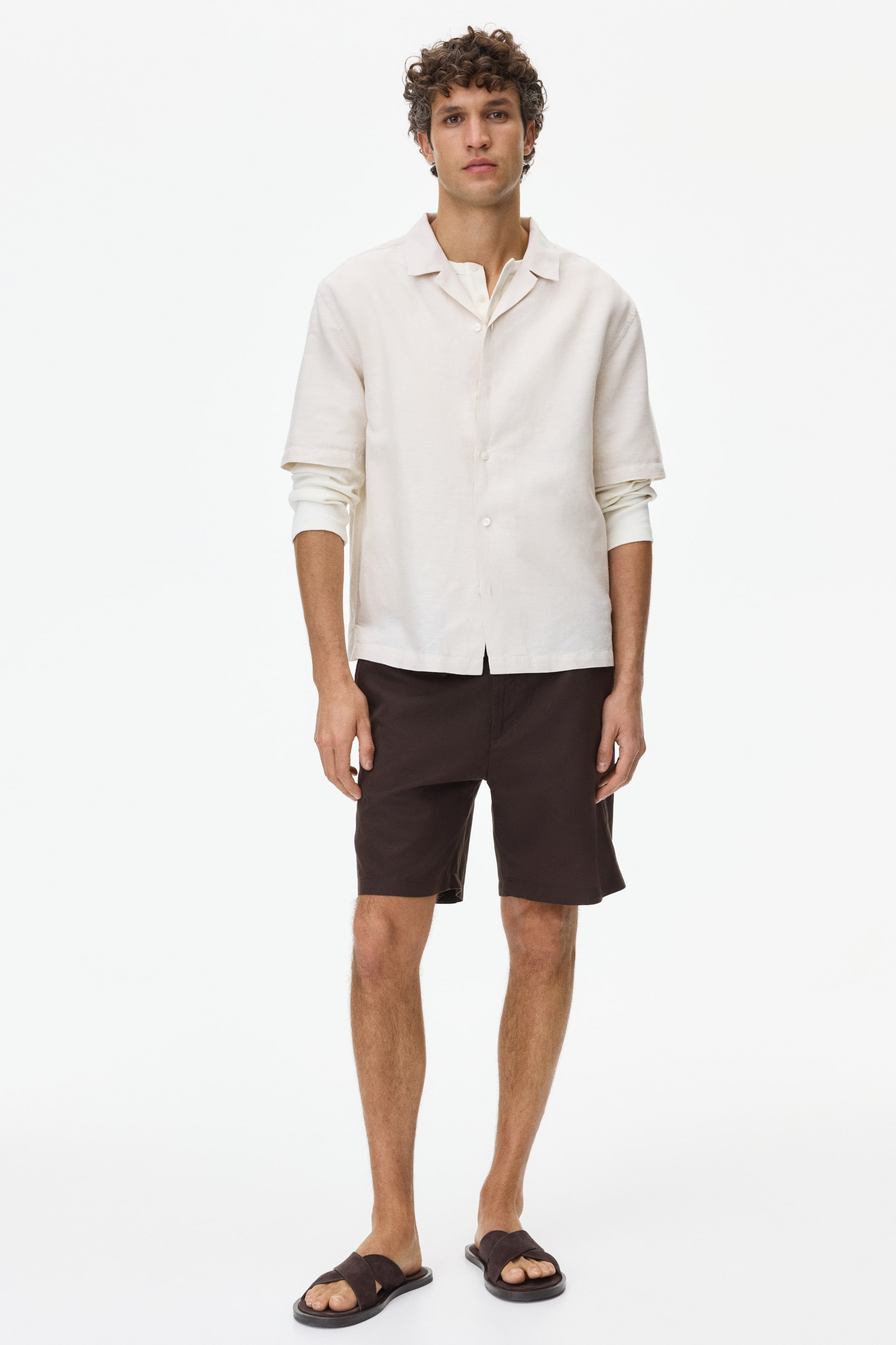 Chemise détendue en lin mélangé à col cubain