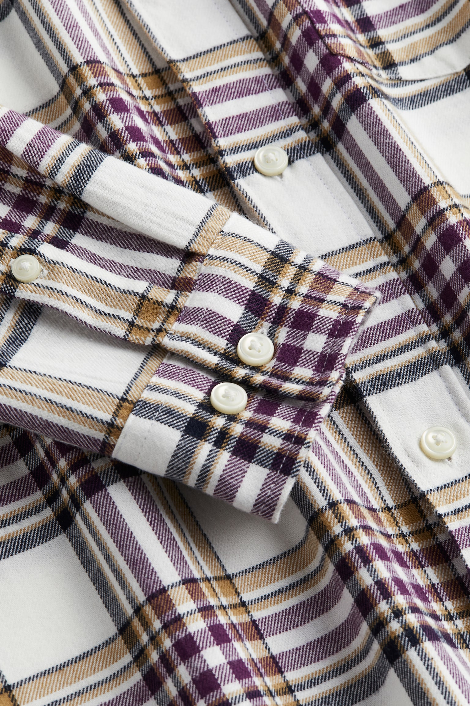 Regular Fit Flannel Shirt - White/Purple check/Brown/Check/Brown/Check - 4