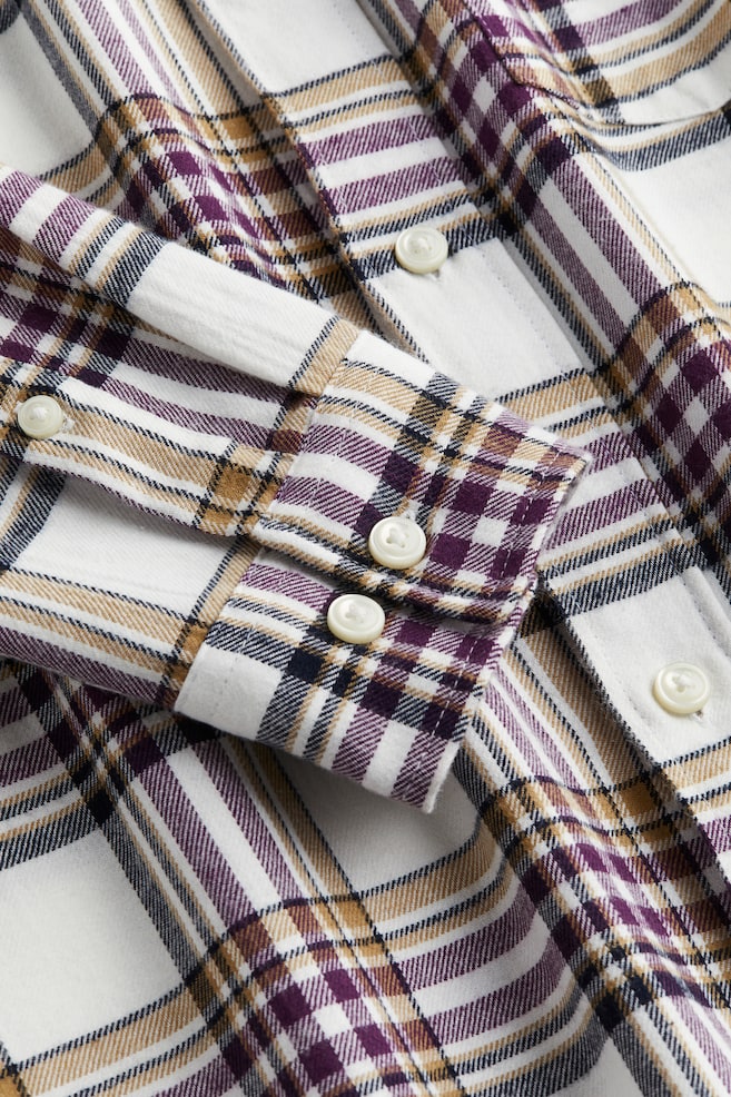 Flanelowa koszula Regular Fit - Biały/Fioletowa krata - 4