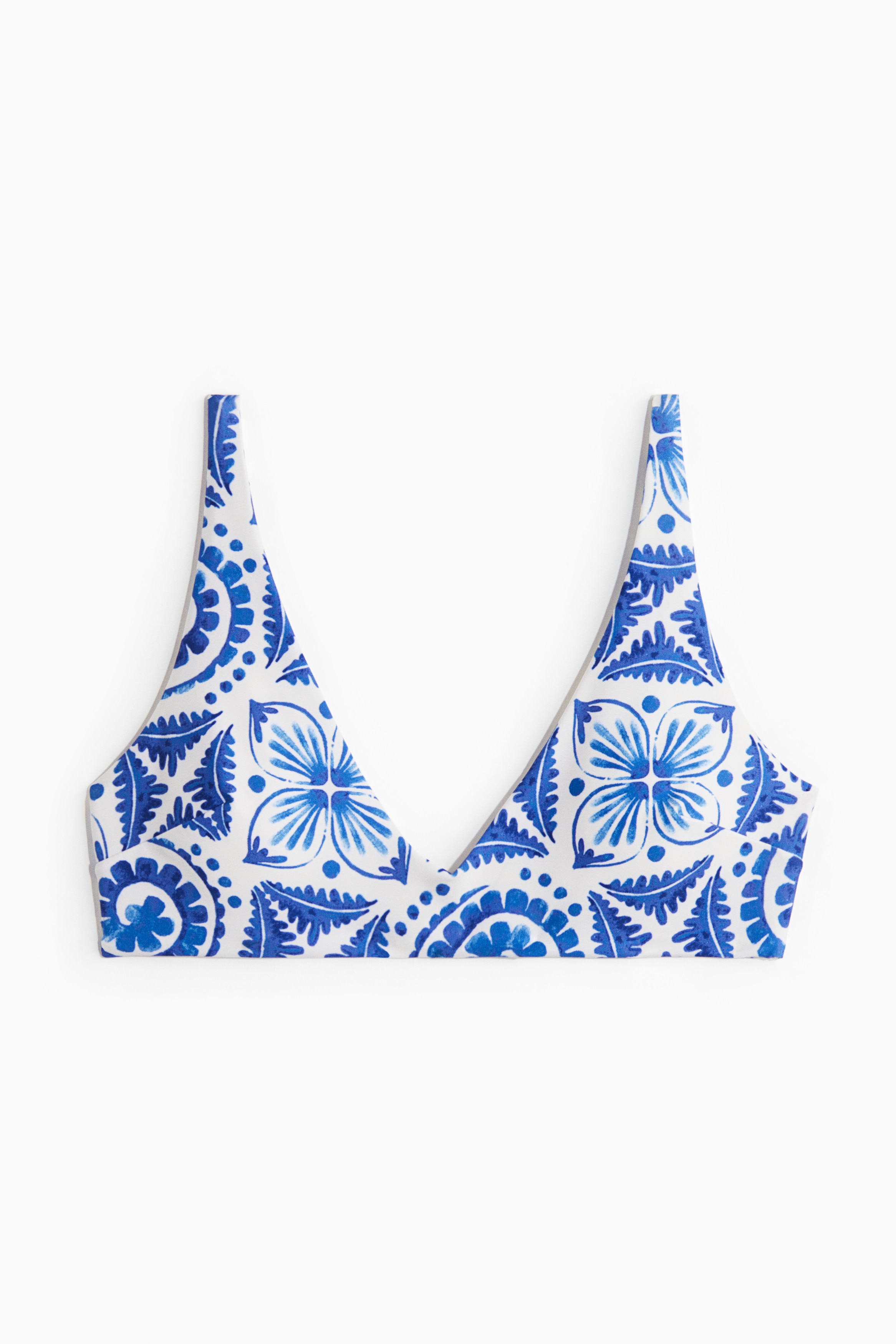 Padded Triangle Bikini Top - White/Blue pattern/Blue/White