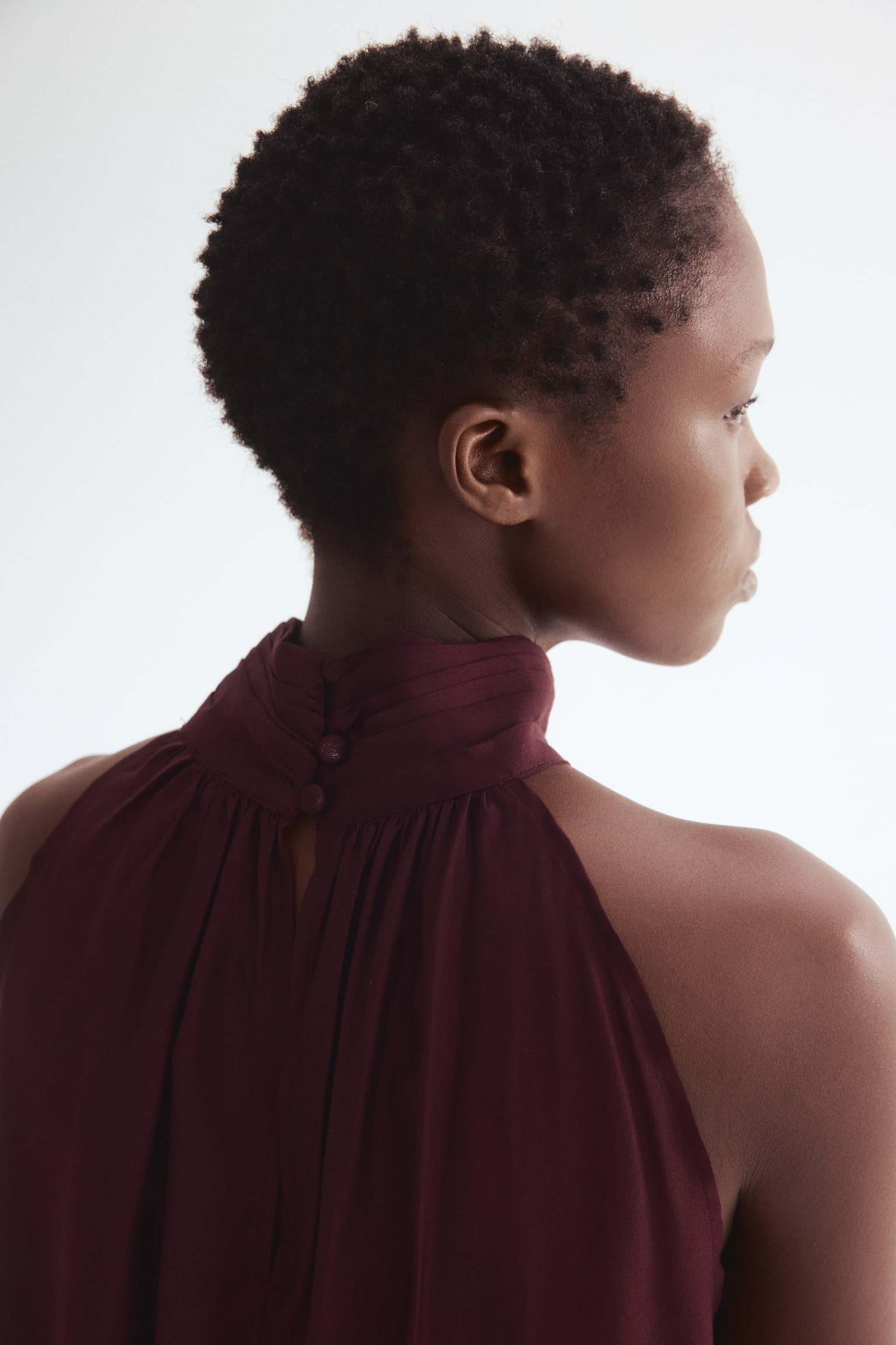 Draped-collar top - Burgundy/White/Blue floral/Cream - 5