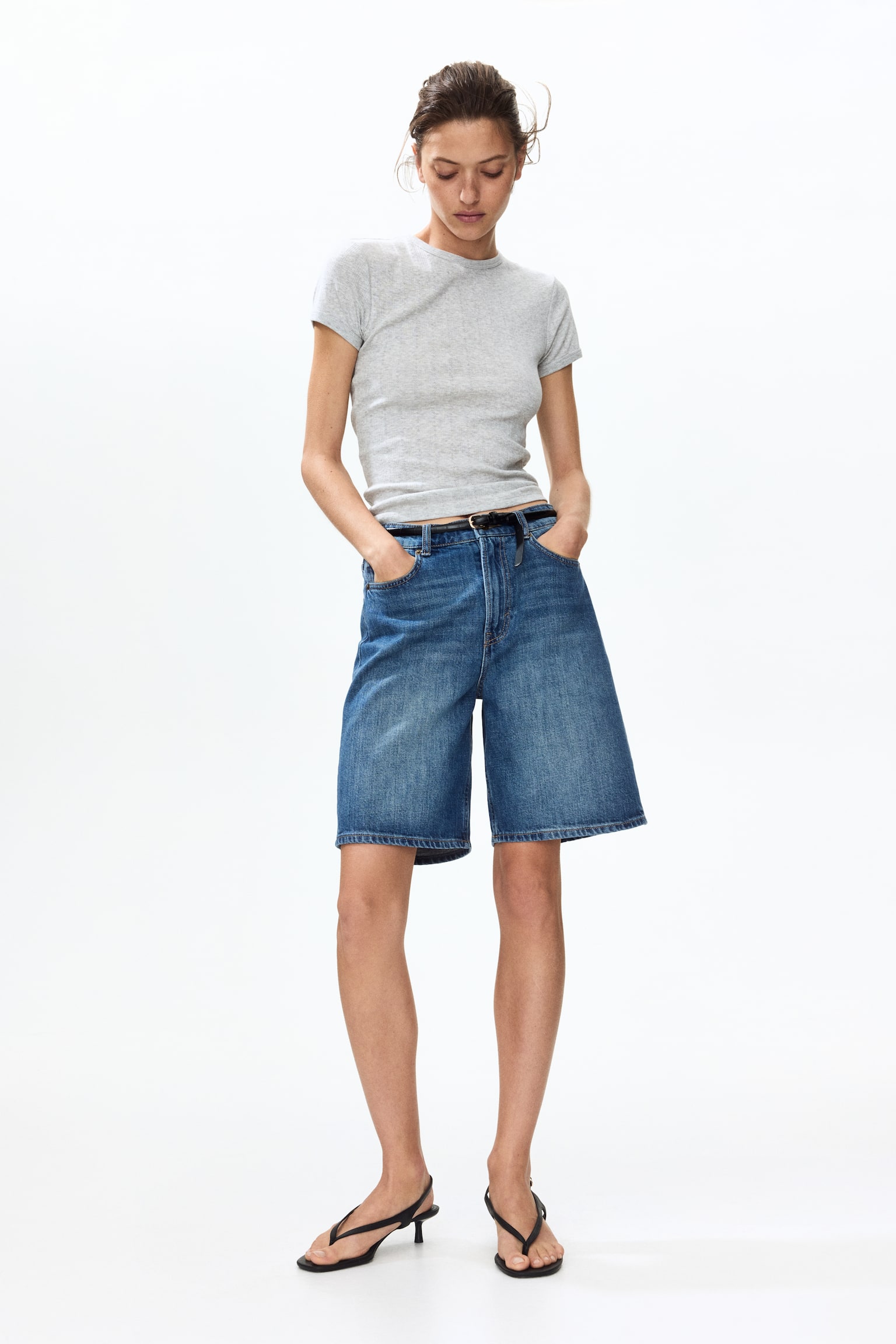 Short Bermuda en denim - Bleu denim/Bleu denim/Crème/Bleu denim clair/Beige/imprimé léopard - 2