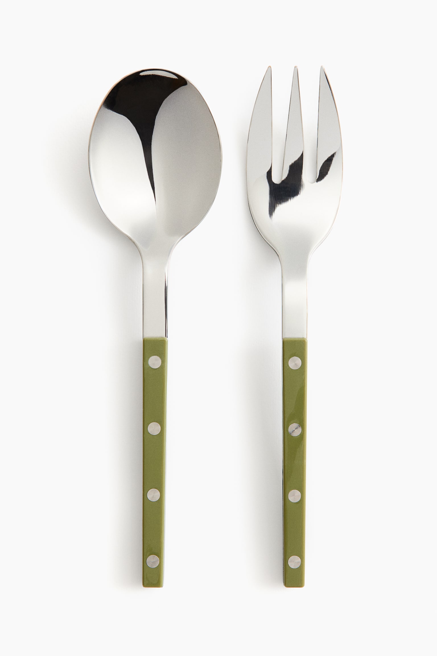 Salatbesteck aus Edelstahl - Grün/Schwarz/Hellbeige/Rot