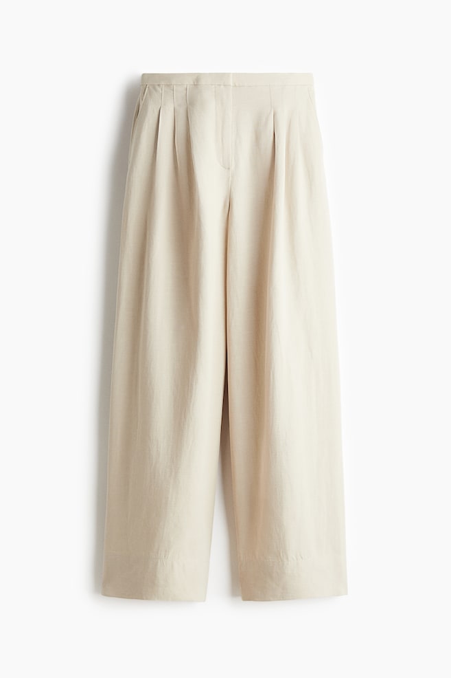 Wide linen-blend trousers - Light beige/White - 1
