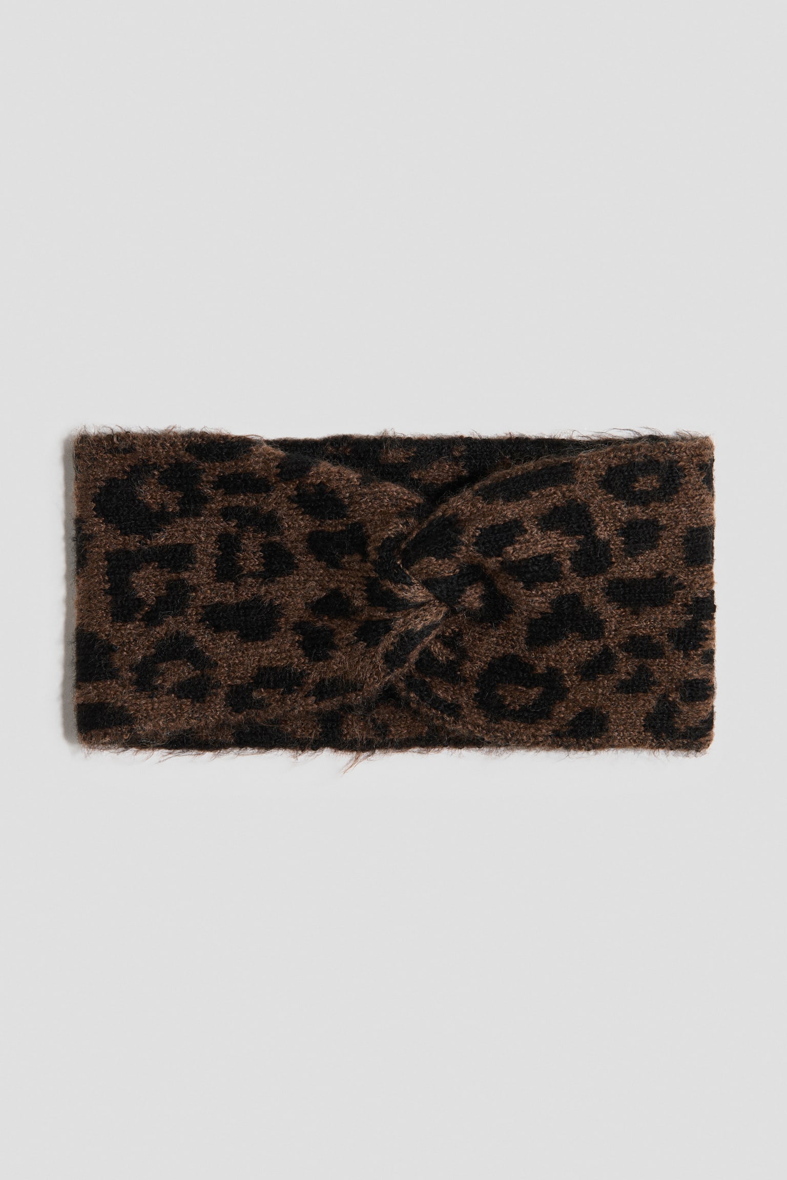 Kabelstickat pannband - Mörkbrun/Leopardmönstrad/Crèmevit/Ljusrosa