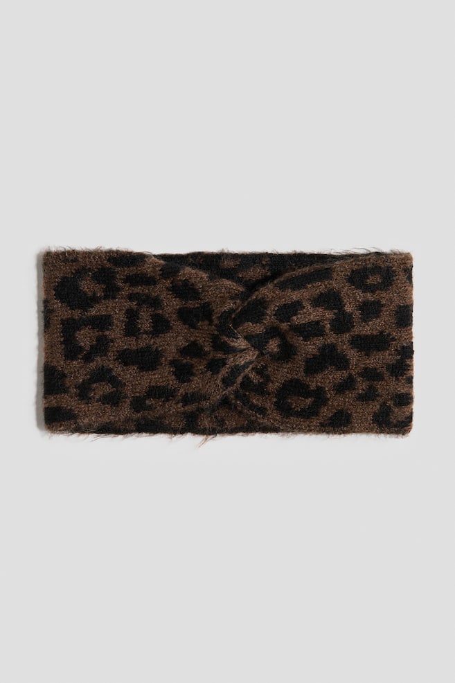 Cable-knit headband - Dark brown/Leopard print - 1