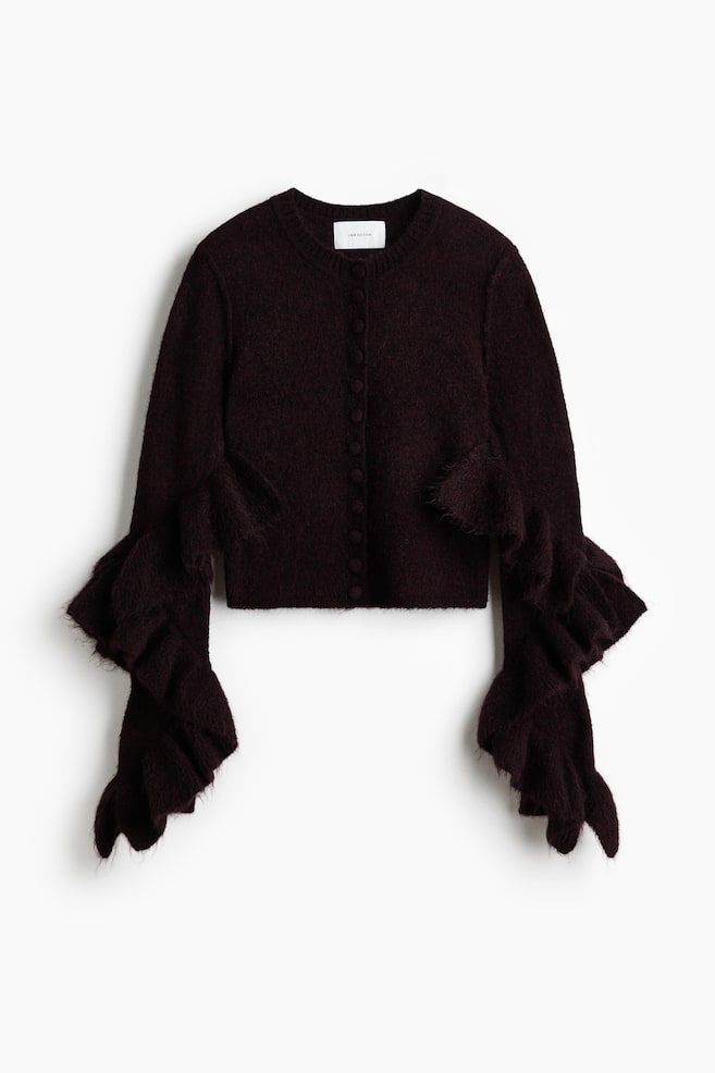 Mohair-Blend Ruffled Cardigan - Burgundy - 1