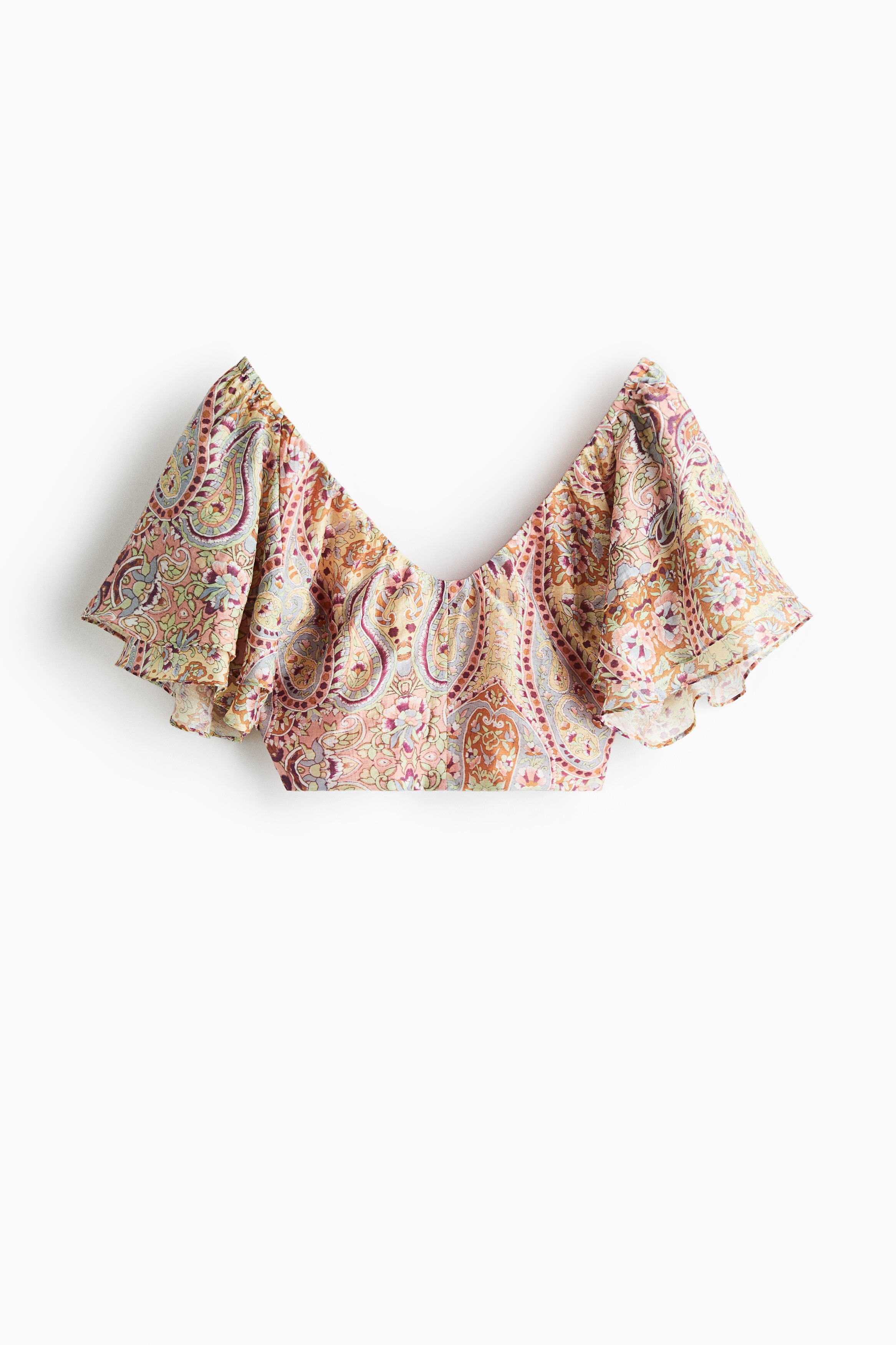 Keten Karışımlı Kısa Üst - Turuncu/Şal desenli