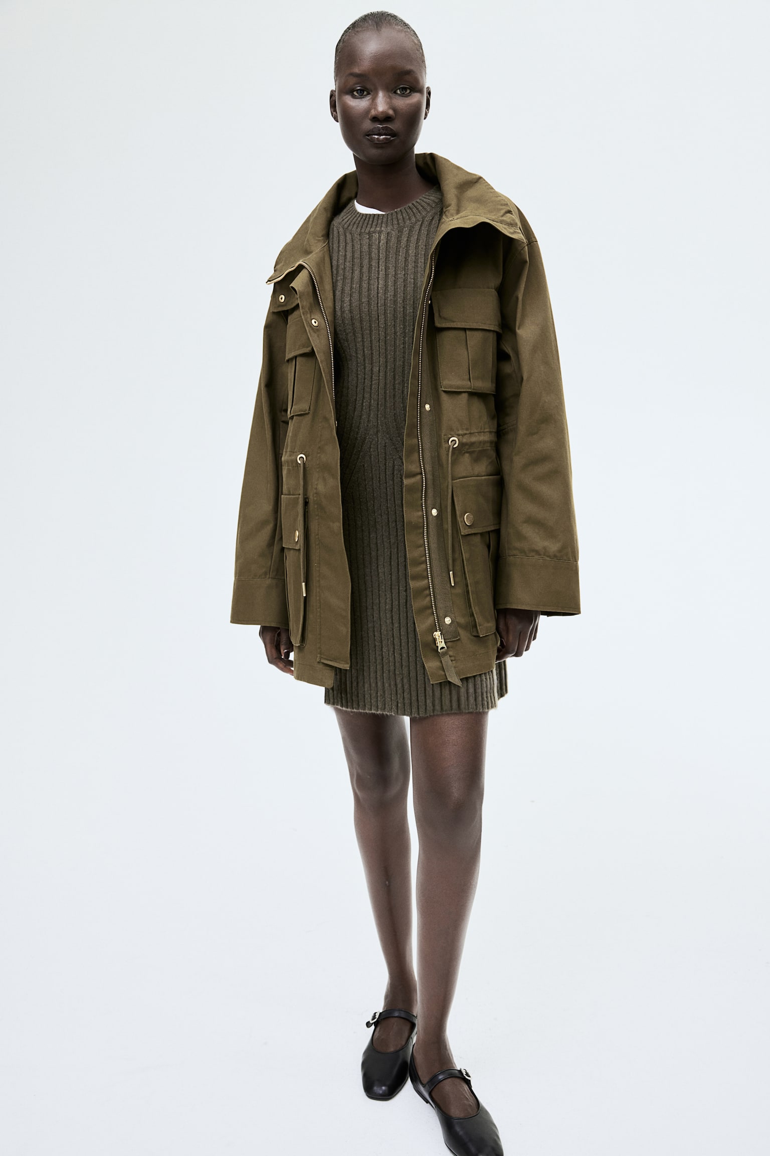 Oversized cargo jacket - Dark khaki green - 1