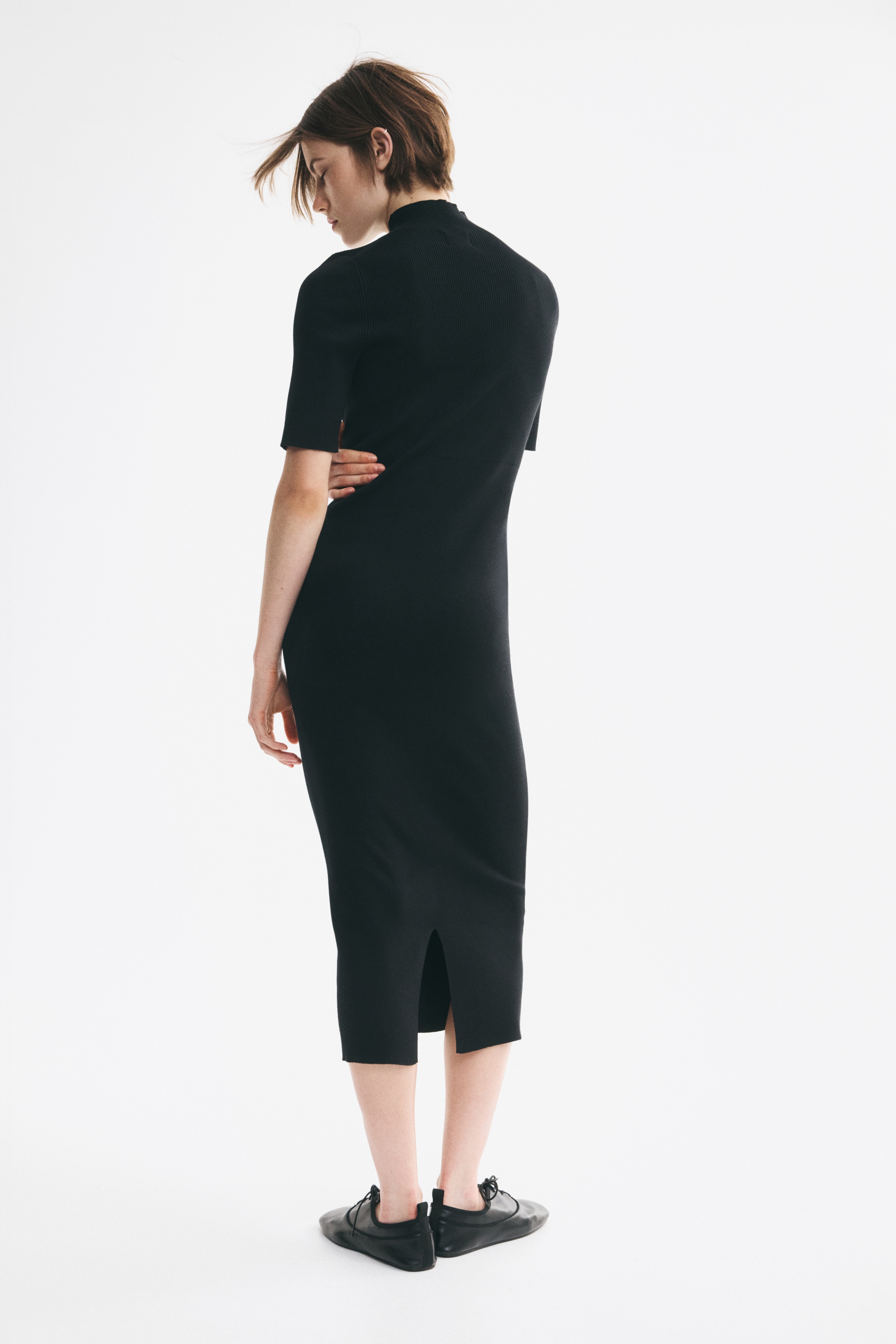 Fine-Knit Silk-Blend Mock Turtleneck Dress thumbnail 4