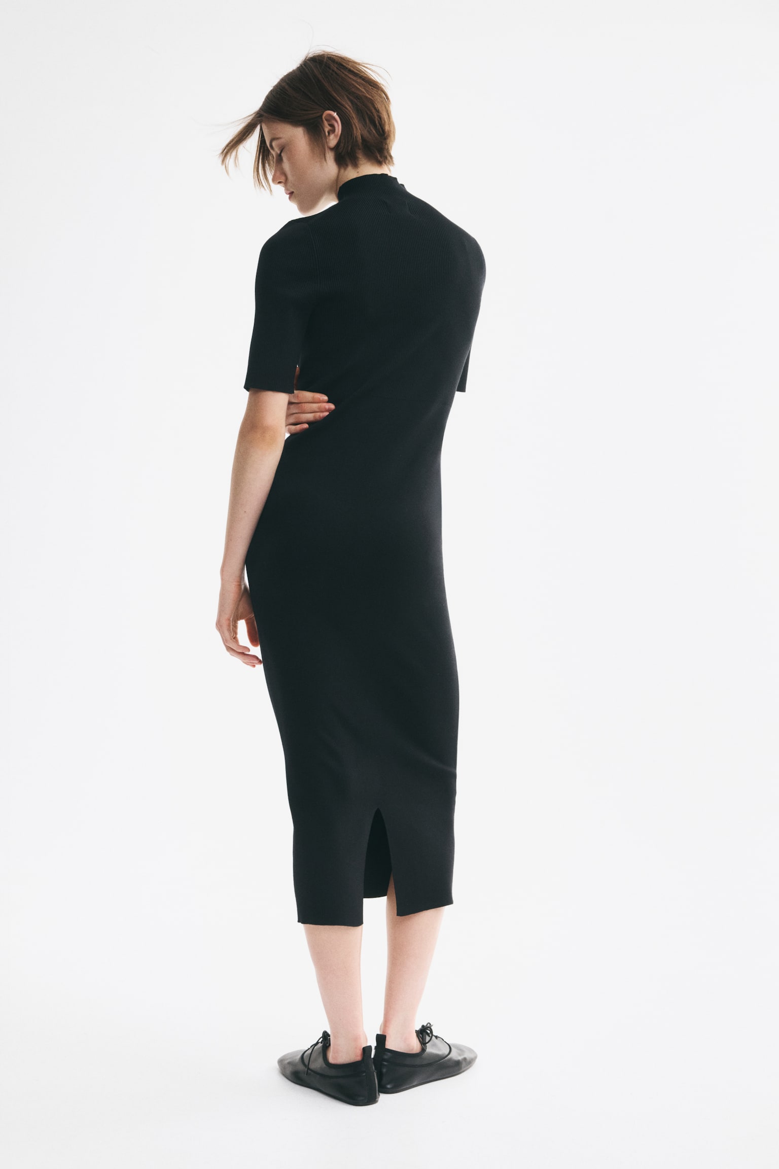 Женское платье H&M Fine-Knit Silk-Blend Mock Turtleneck, цвет: Чёрный — фото 5