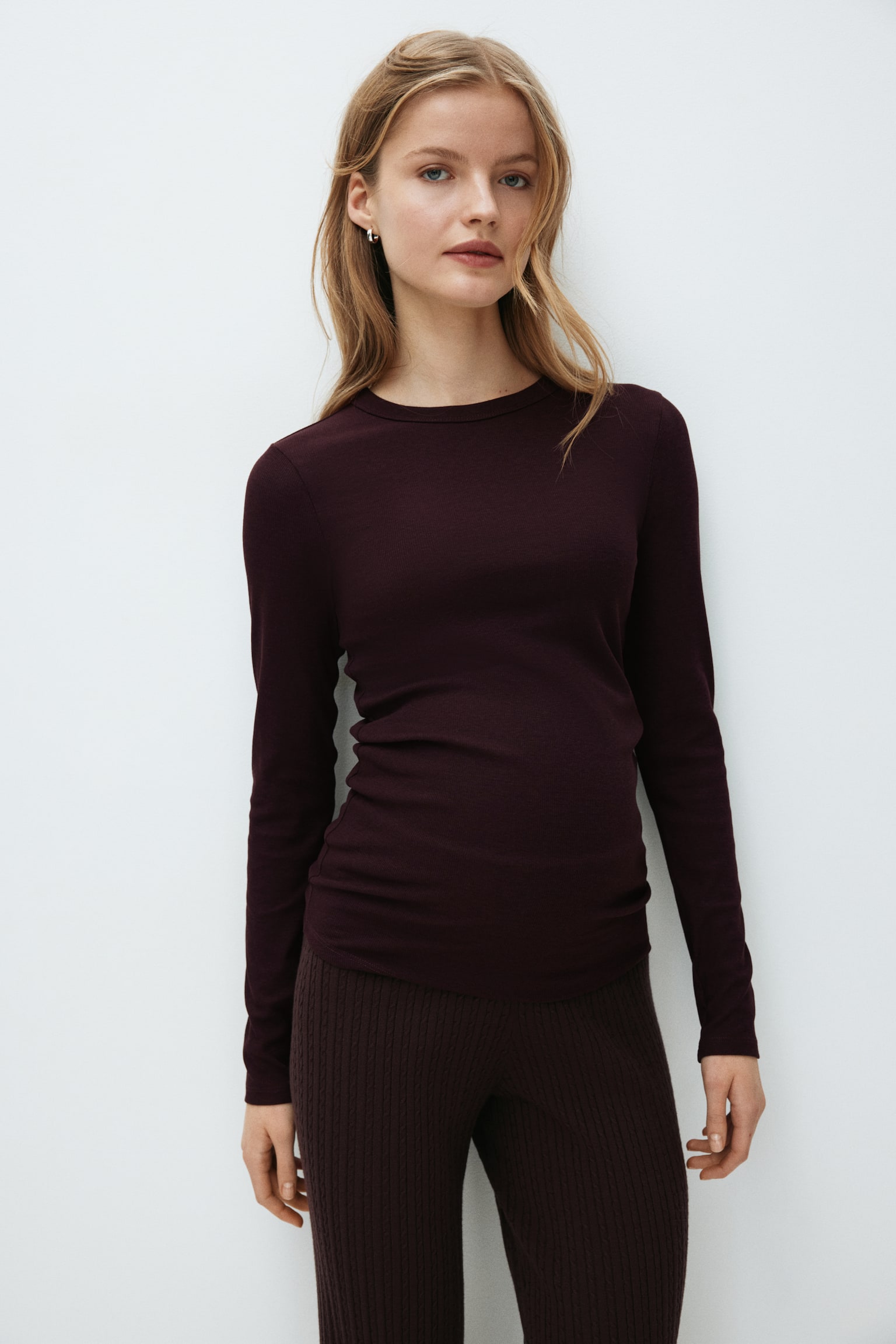 MAMA Ribbed jersey top - Burgundy/Black/Light pink/Cream/Light beige marl/Grey marl/Dark brown/Pigeon blue - 3