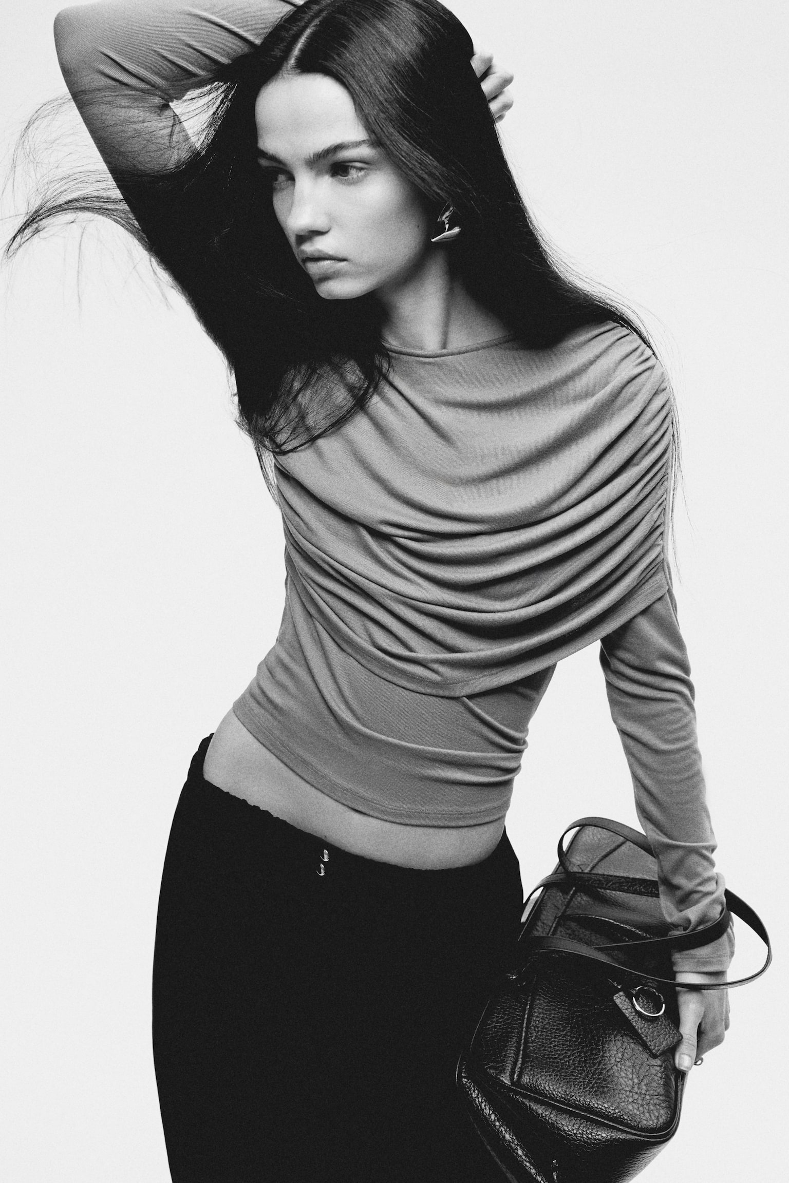 Draped viscose top - Golden olive/Dark grey/Black - 6