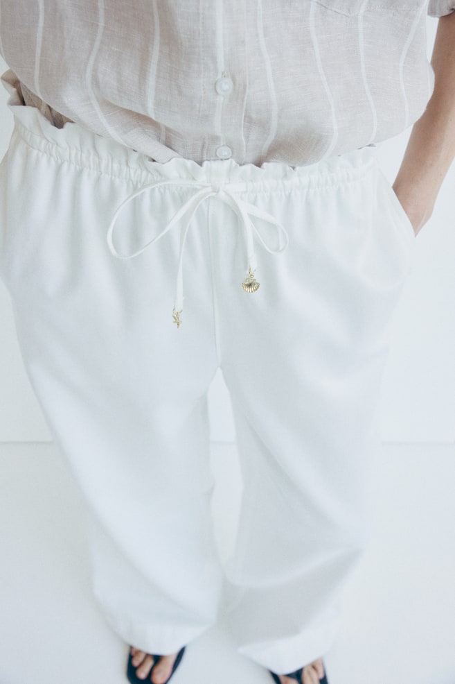 Tie-belt paper bag trousers - Cream/Denim blue - 2