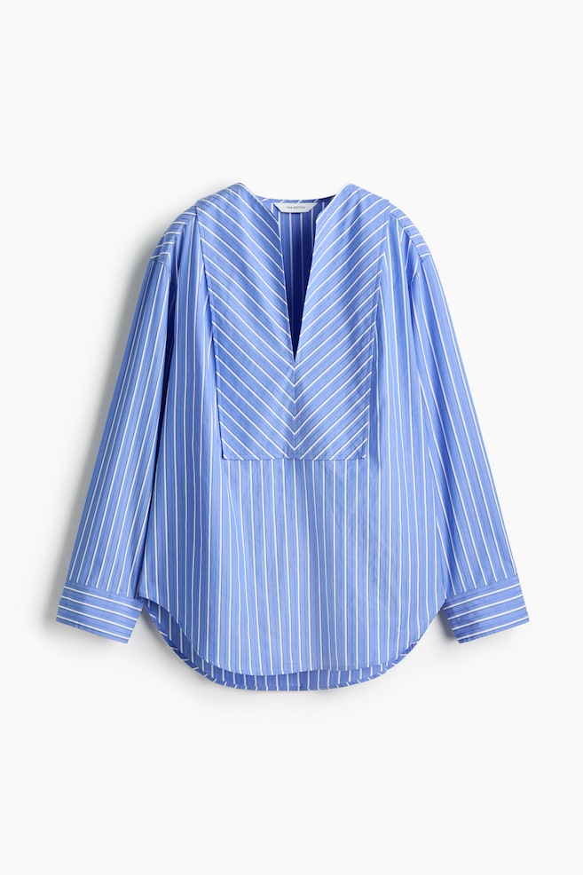 Oversized Cotton Shirt - Blue/striped - 1