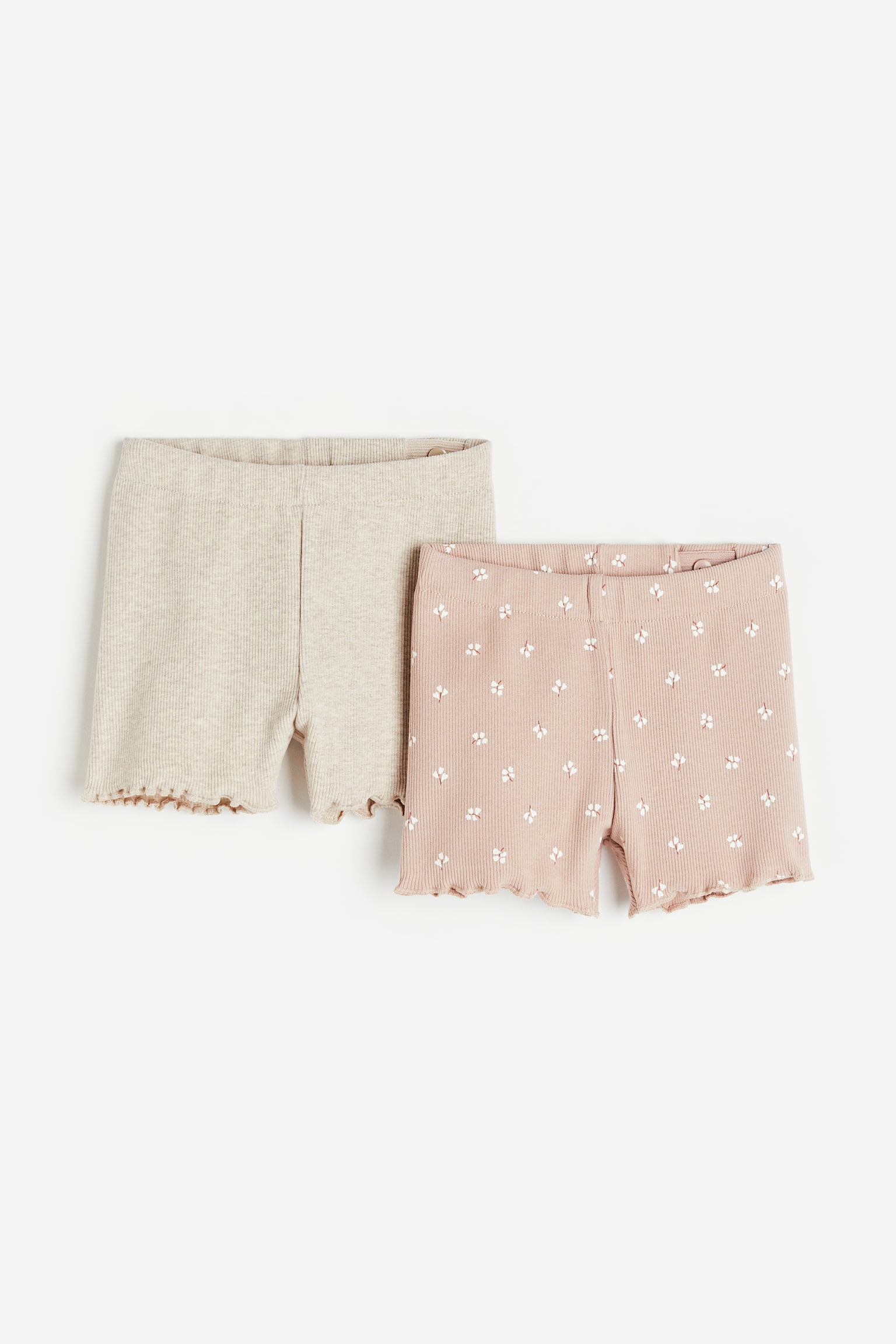 Lot de 2 shorts côtelés - Rose clair/fleuri