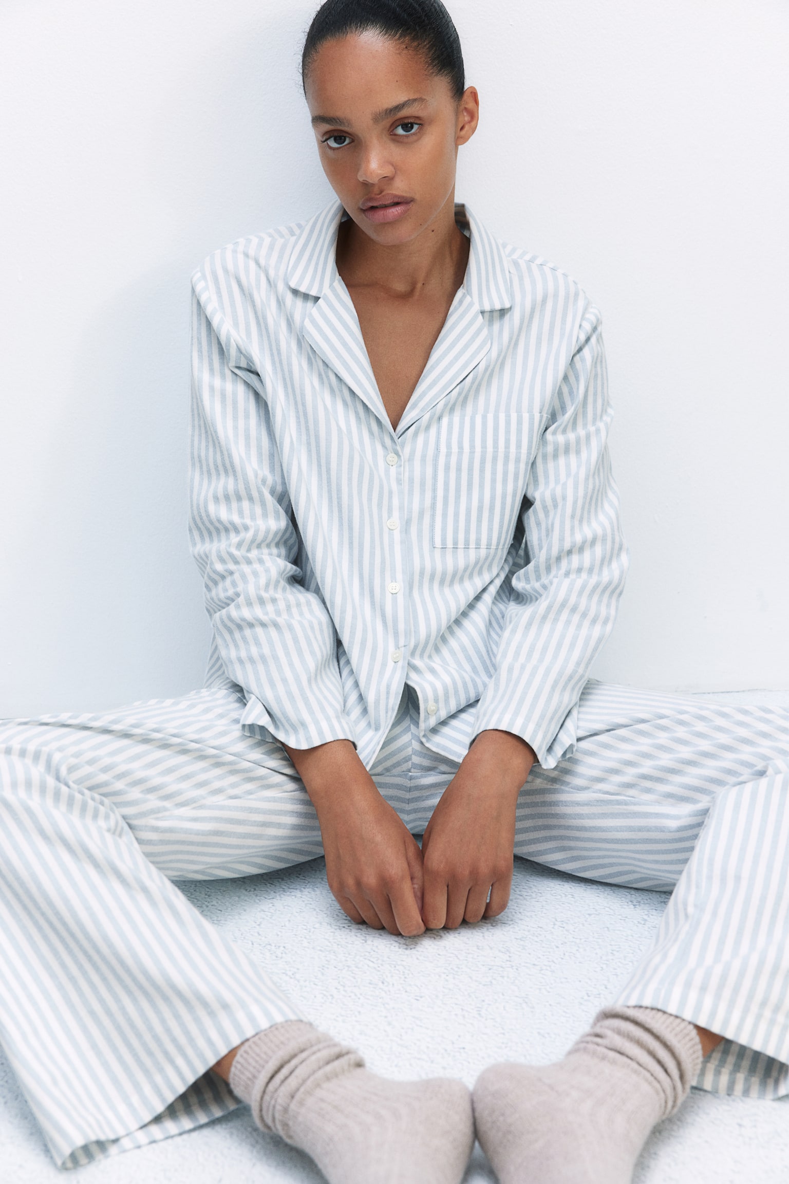 Flannel pyjamas - Light blue/Striped/Dark red/Checked/White/Checked/White/Red checked/Light dusty pink/Striped - 5