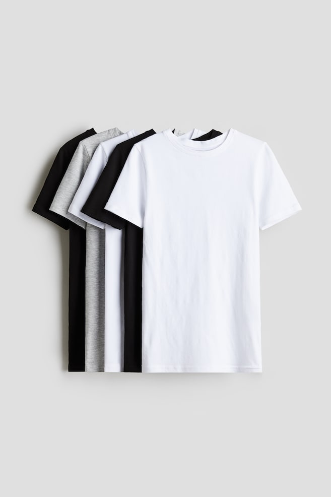 5-pack cotton jersey T-shirts - White/Black/White/Black - 1