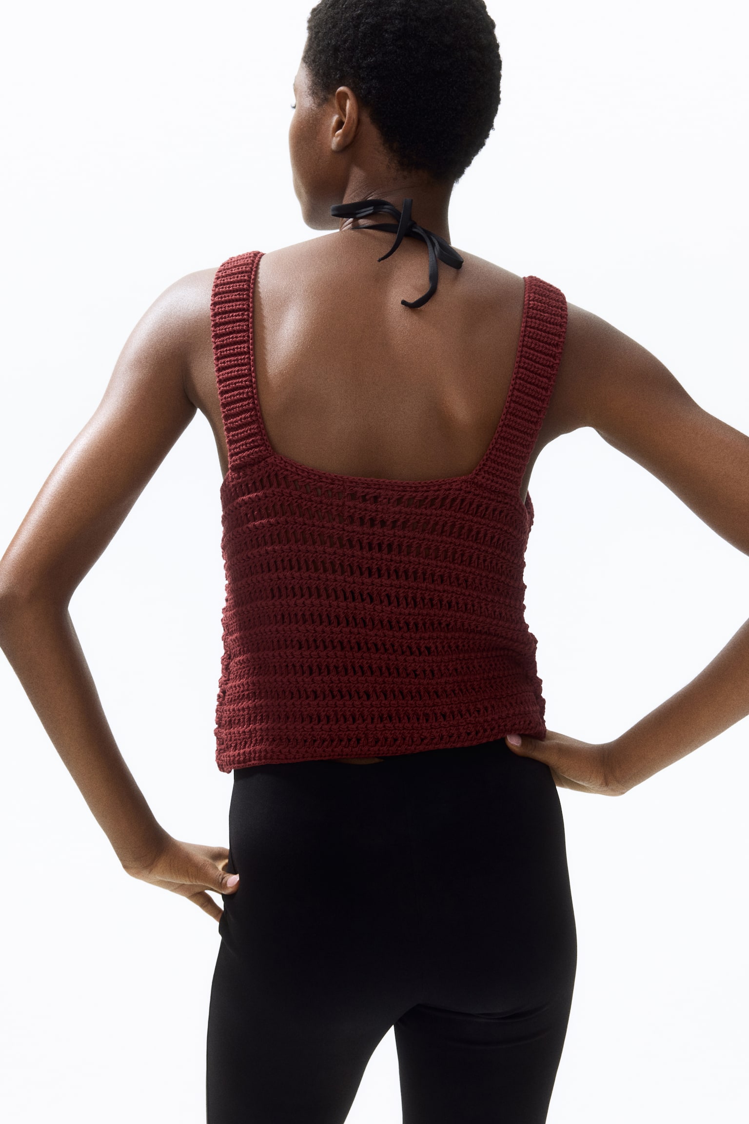 Женский топ H&M Crochet-Look Top, цвет: Тёмный ржавый красный — фото 4