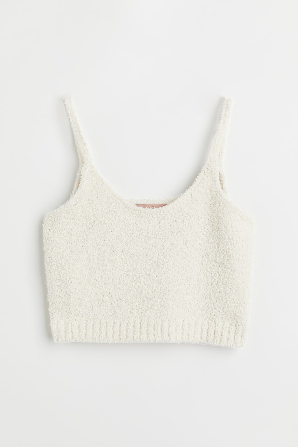 Fluffy-knit cropped top - Deep neckline - Sleeveless - Cream - Ladies ...