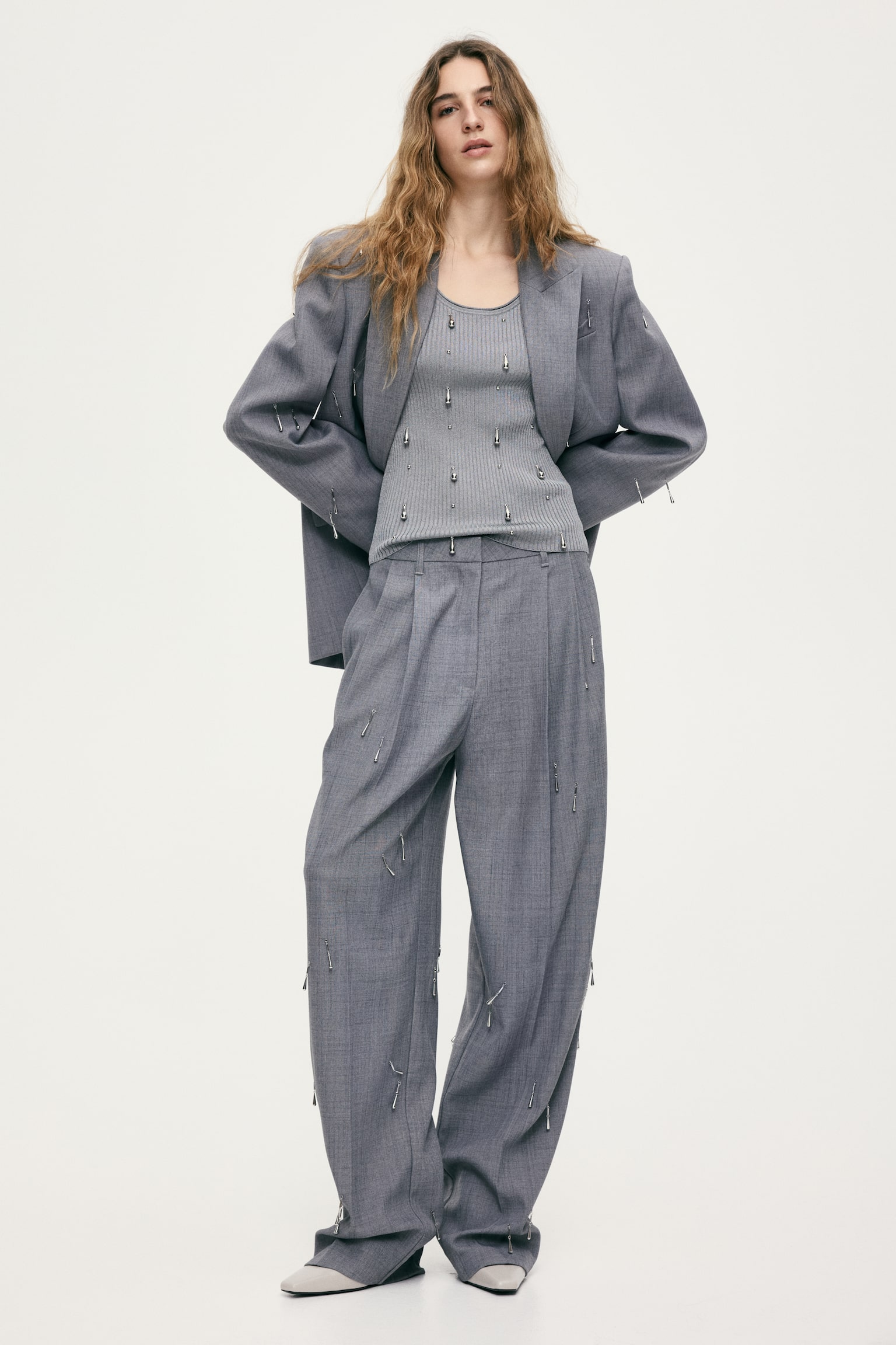 ビーズエンベリッシュドタンクトップ - グレー - 5