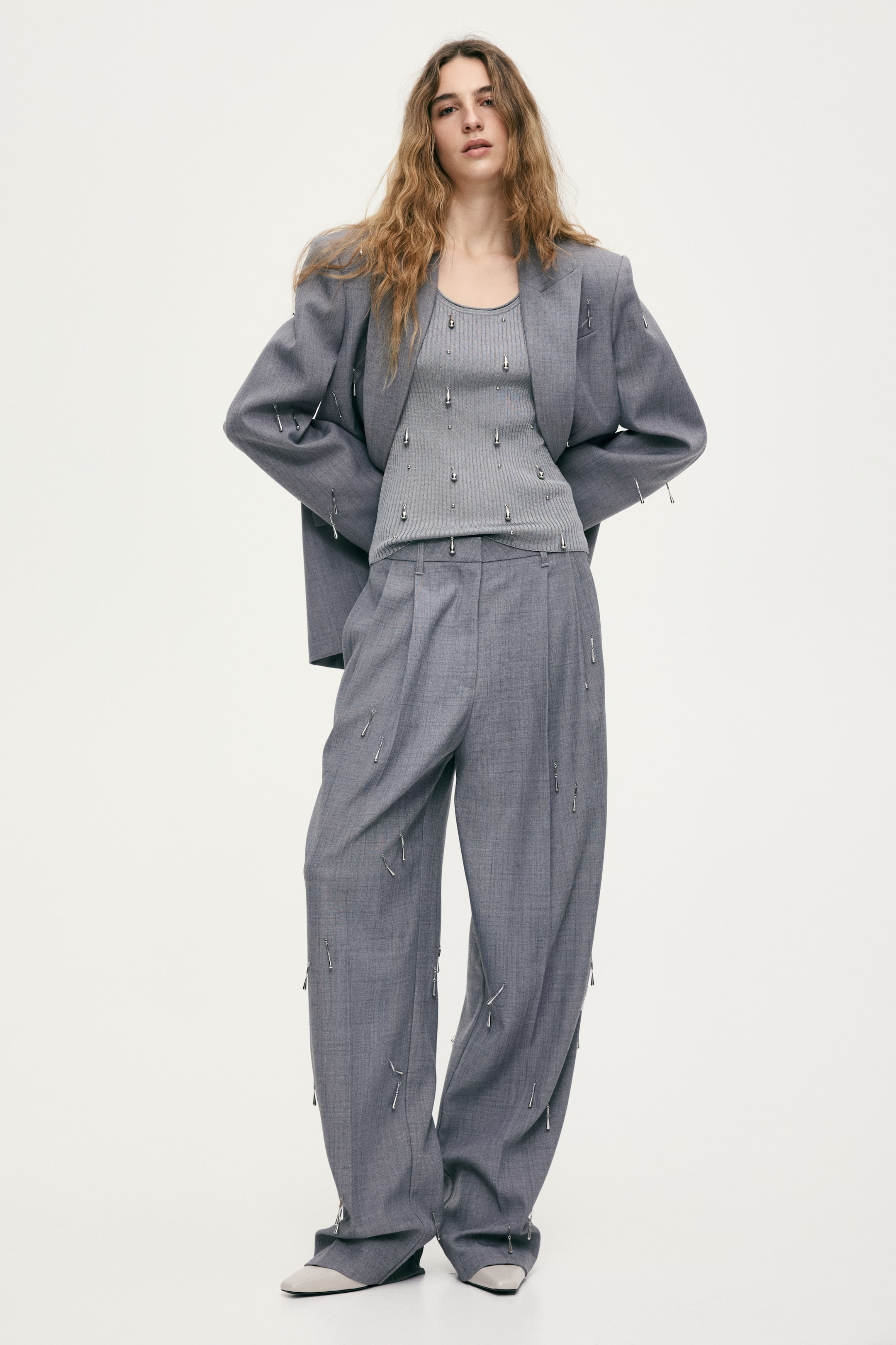 View larger image: Bead-embellished vest top - Grey - Ladies | H&M MY 2