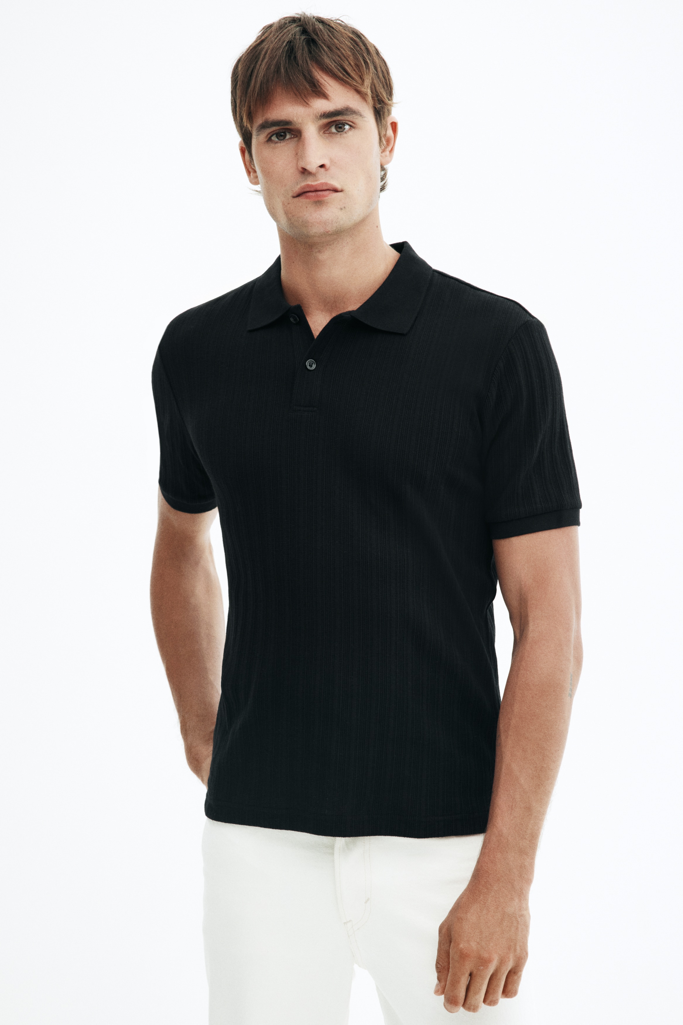 Polo in jersey strutturato Slim Fit - Nero/Crema/Verde scuro