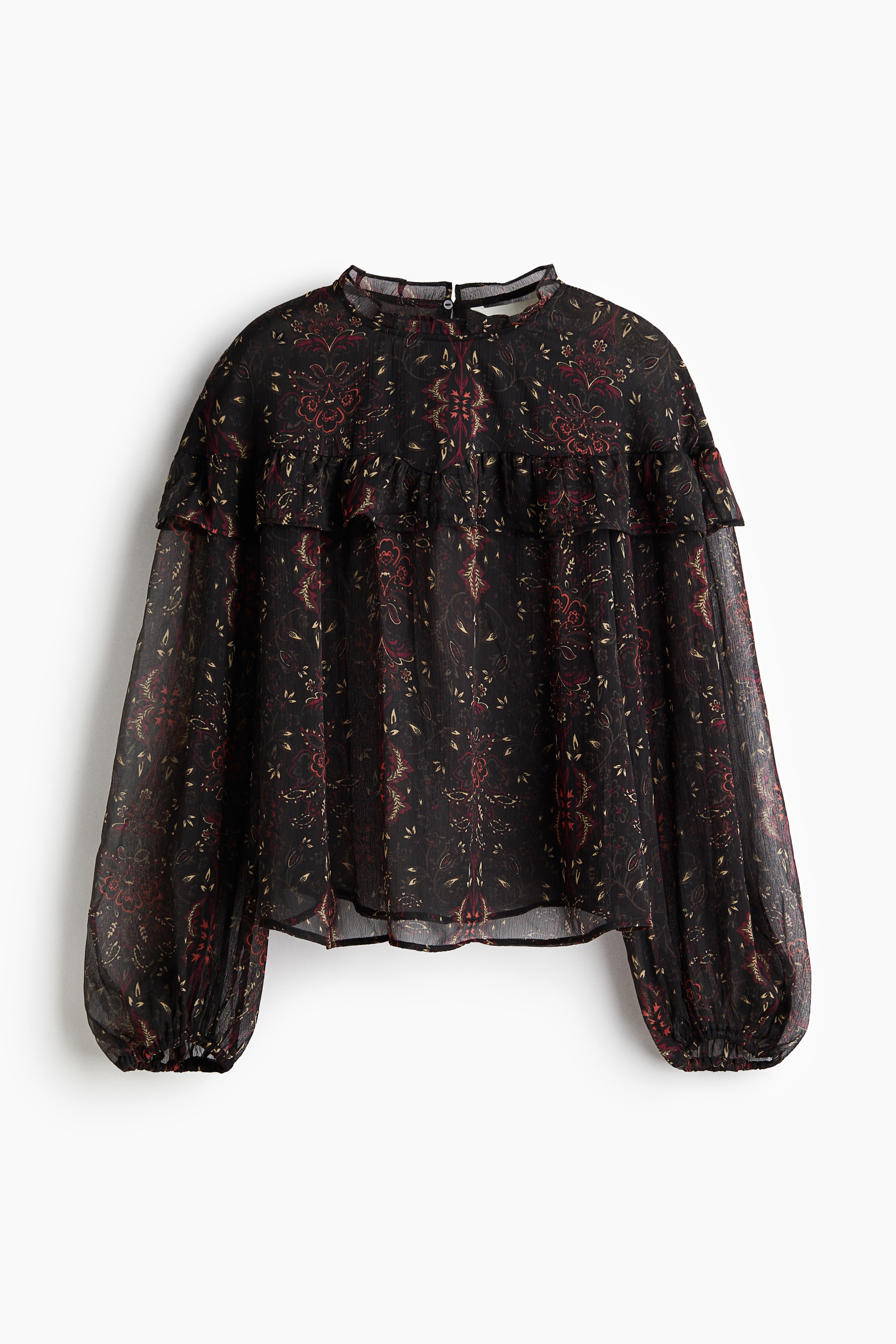 Bluza od šifona sa rišem - Crna/cvetni dezen