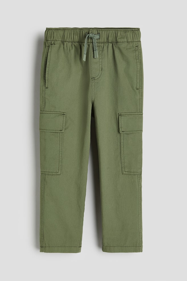 Twill cargo trousers - Dark khaki green/Black - 1