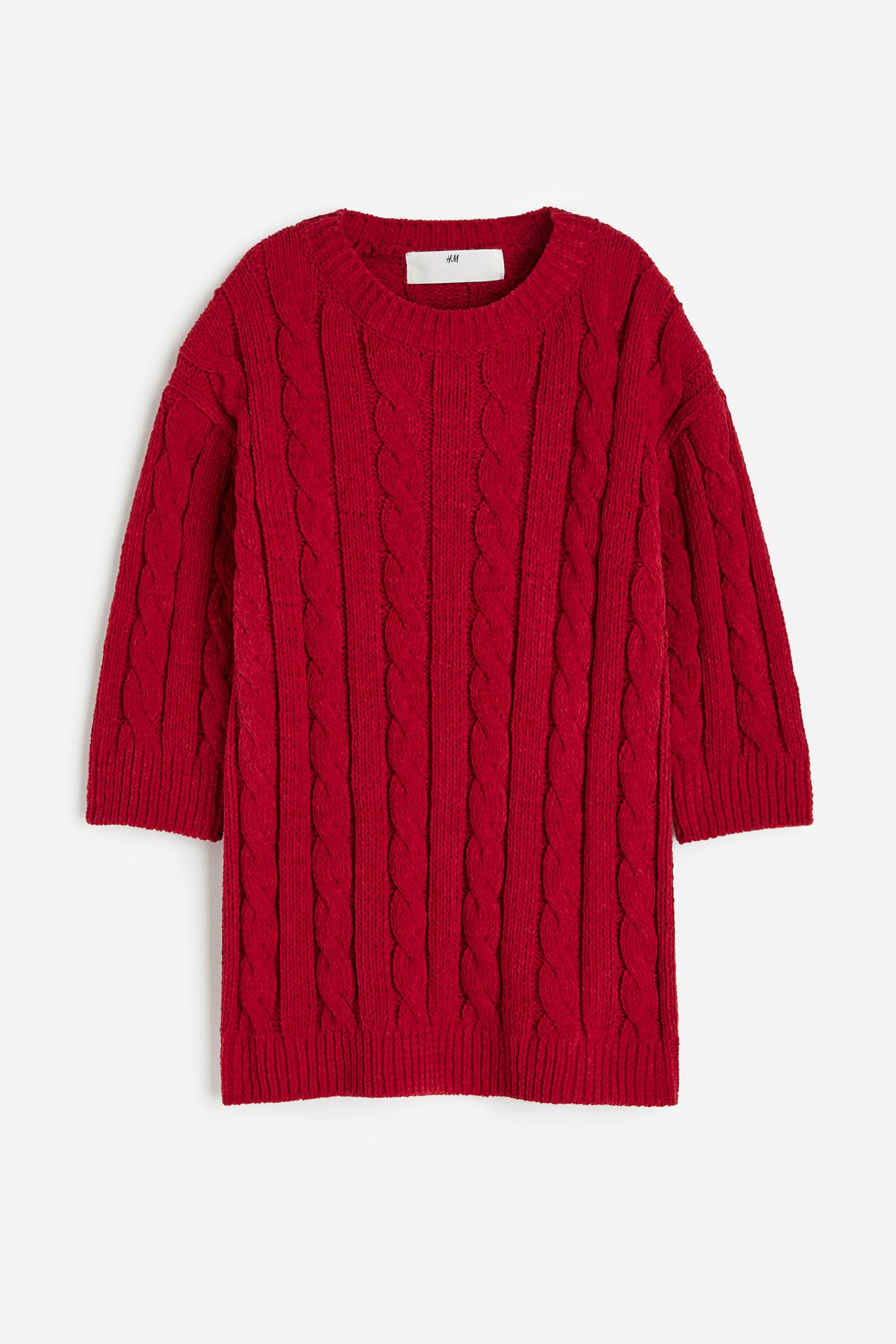 Cableknit Chenille Dress Round Neck Long sleeve Red Kids H&M US