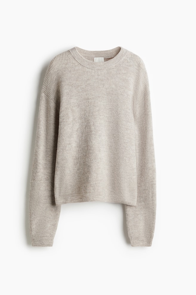 Rib-Knit Sweater - Light beige melange/Cream/Dark gray melange - 1