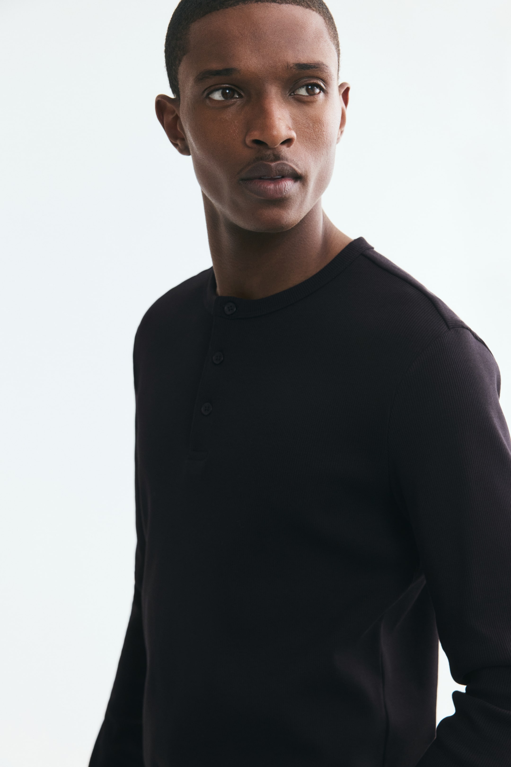 Slim-Fit Ribbed Cotton Henley Shirt