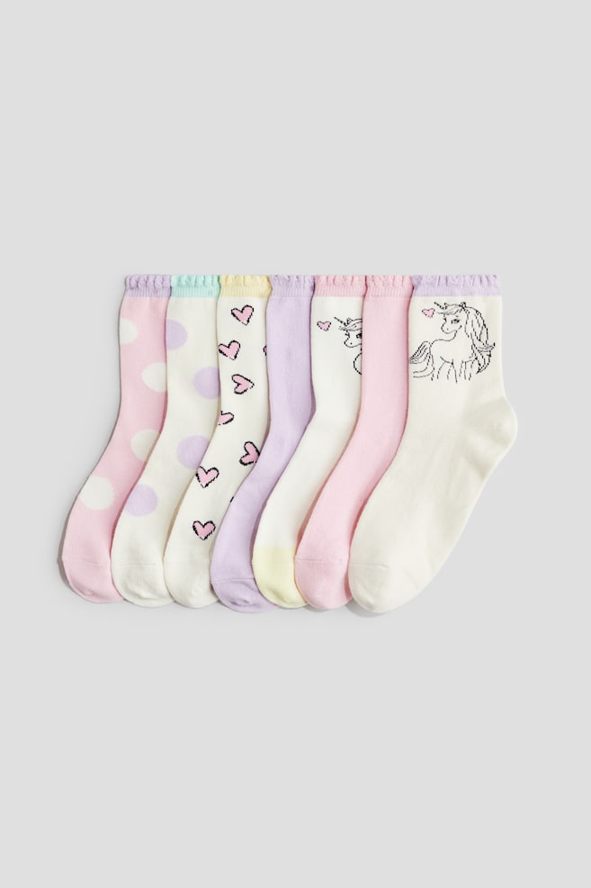 Set de 7 perechi de șosete - Pink/Unicorns/Roz-deschis/unicorn/Roz-deschis/curcubeie/Roz/flori/Albastru-deschis/fluturi/Alb/urși/Alb/zilele săptămânii/Crem/flori - 1