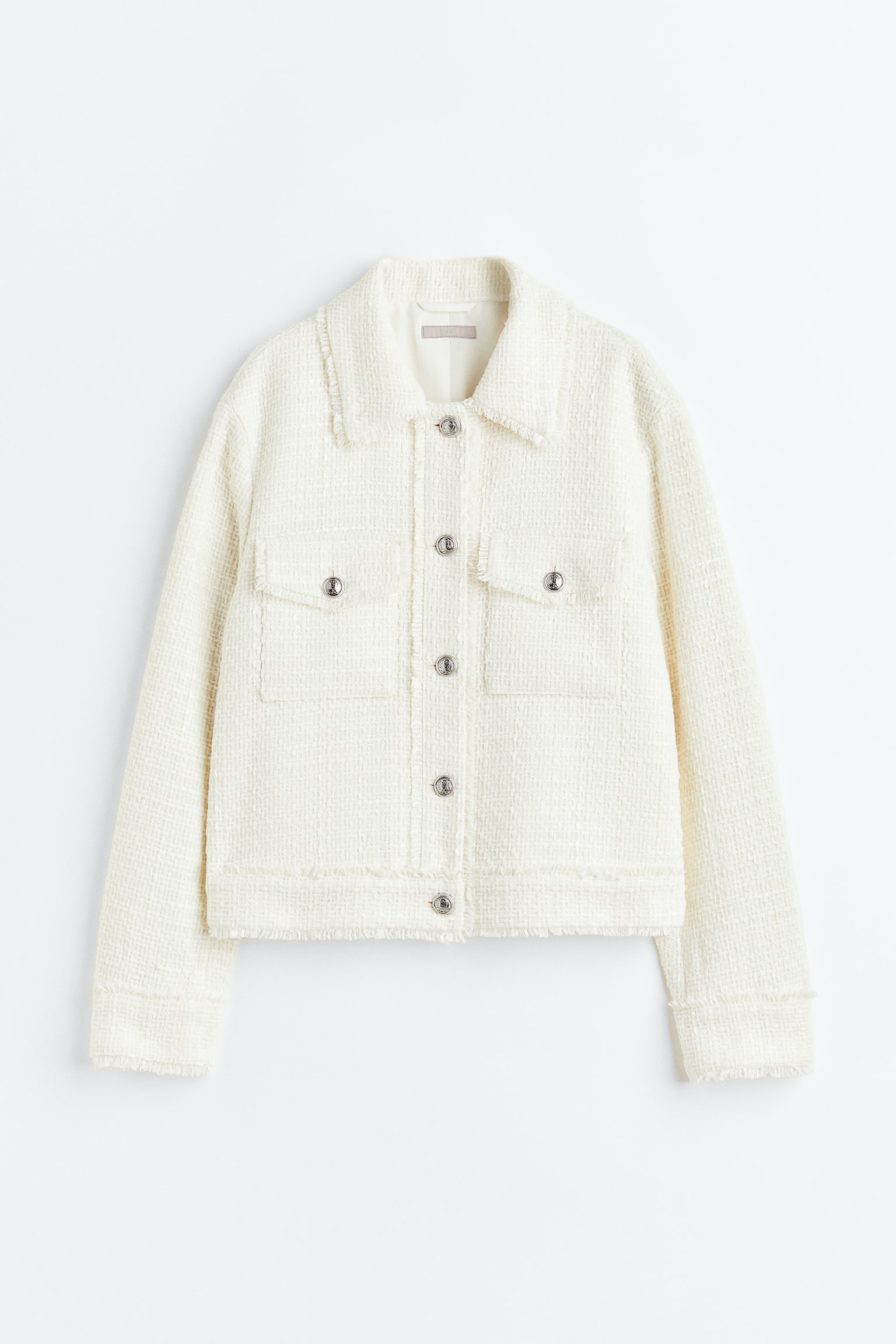 Fringe-trimmed bouclé jacket - Cream - 1