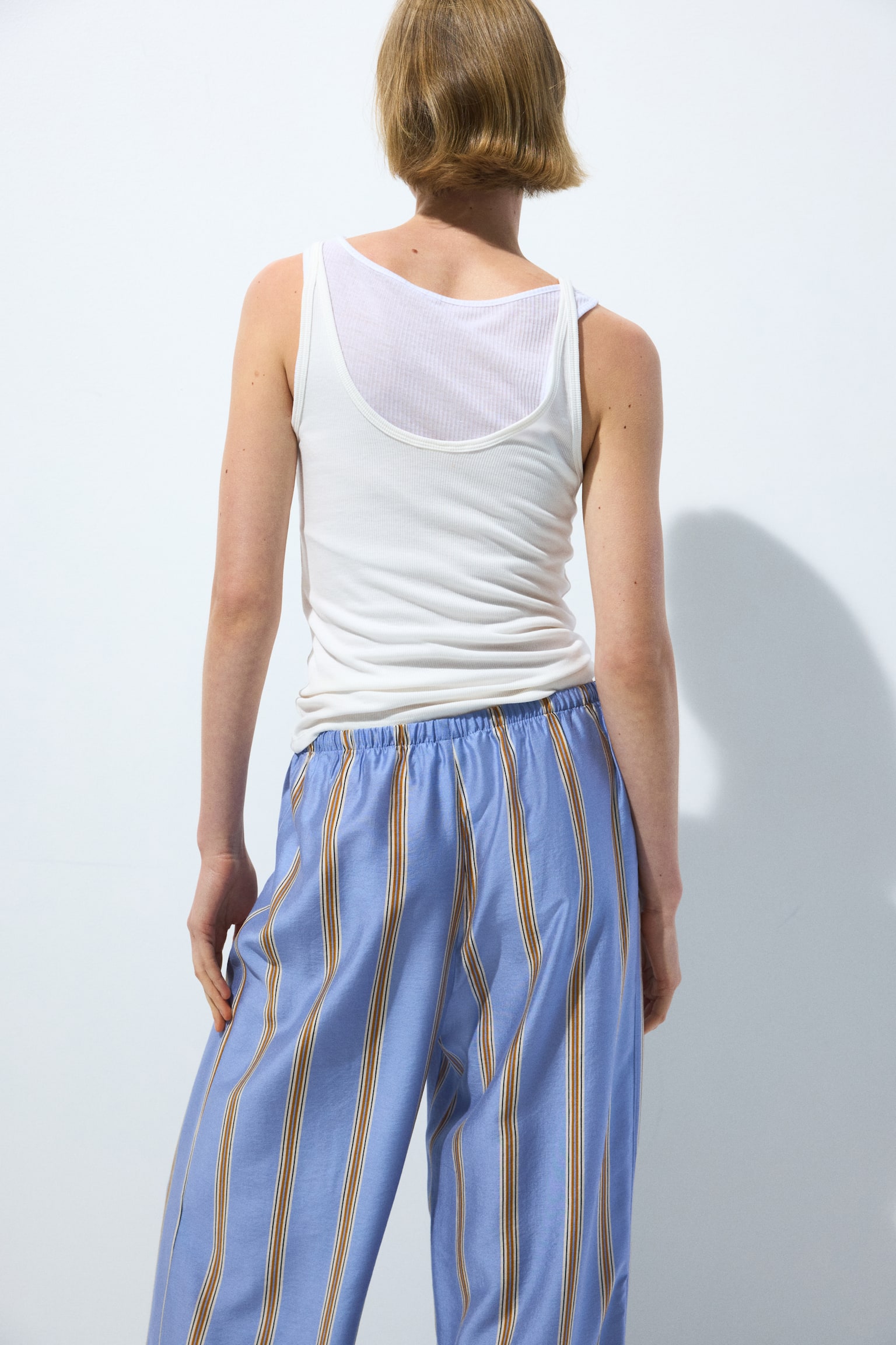 Wide drawstring trousers - Light blue/Striped - 3