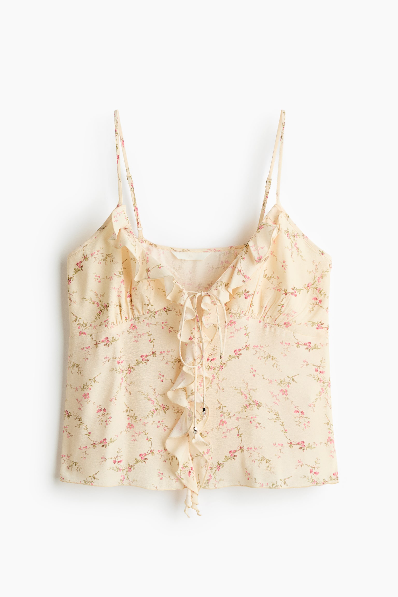 Flounce-trimmed viscose top - Light yellow/Floral - 1