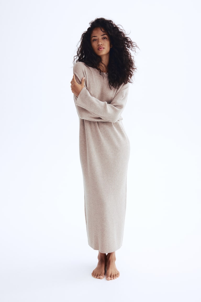 hm ribbed dress Ladies - Gray Melange Rib-Knit Dress - Size: M