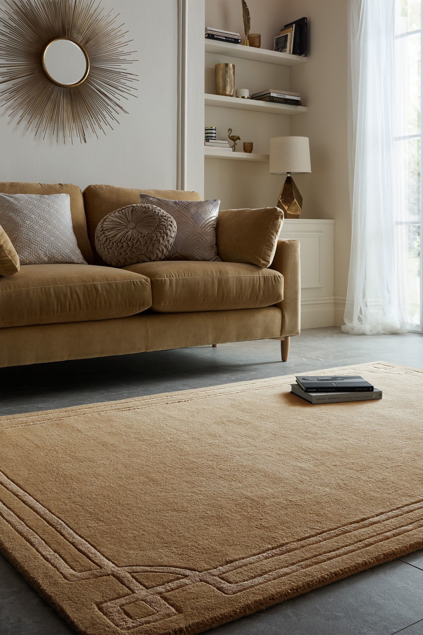 Gatsby Deco Border Wool Blend Rug - Natural
