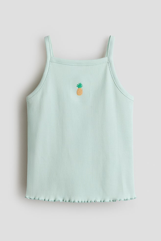 Embroidered-Detail Tank Top - Light turquoise/pineapple - 1