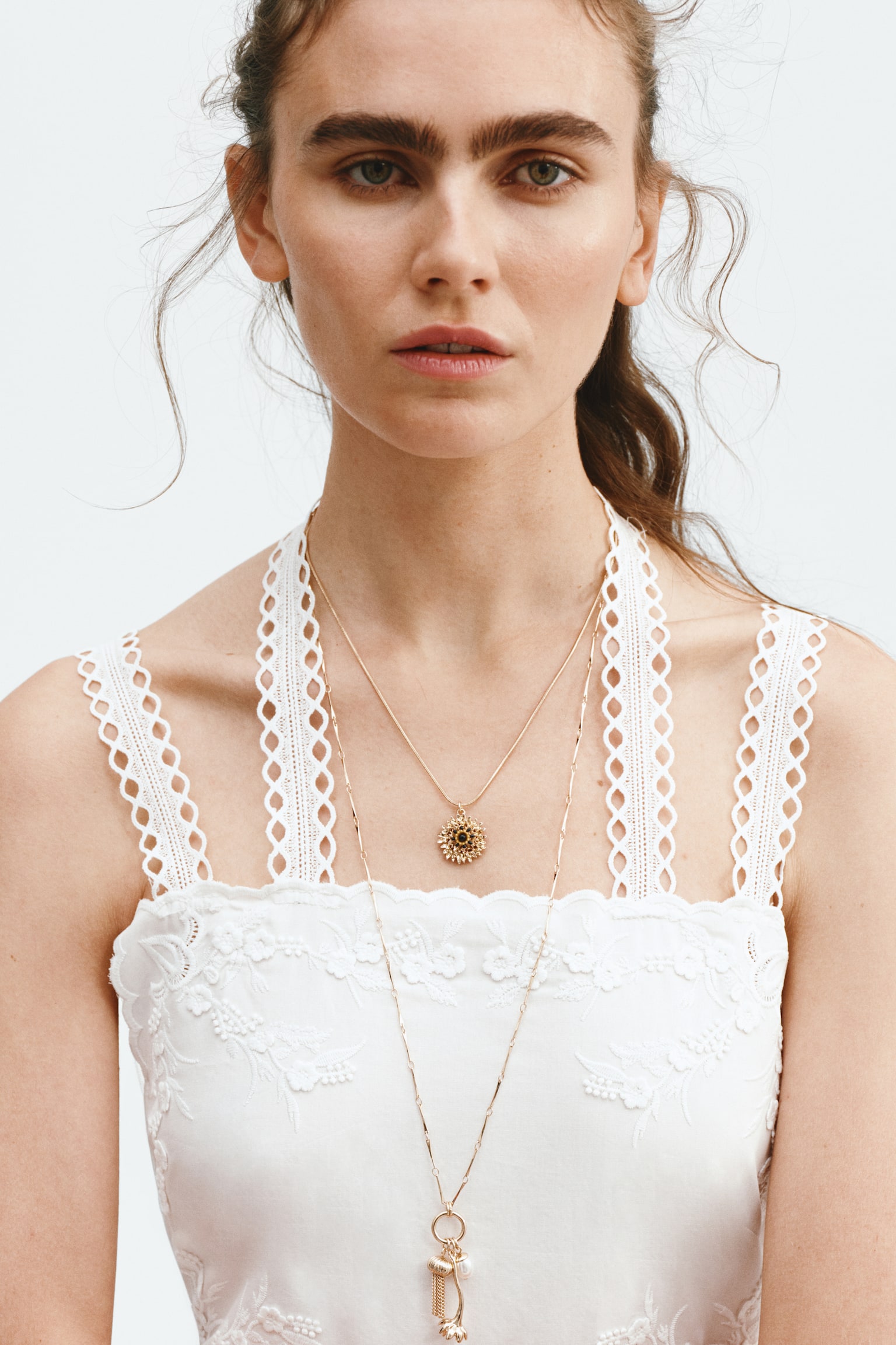 Lace-detail strappy dress - White - 3