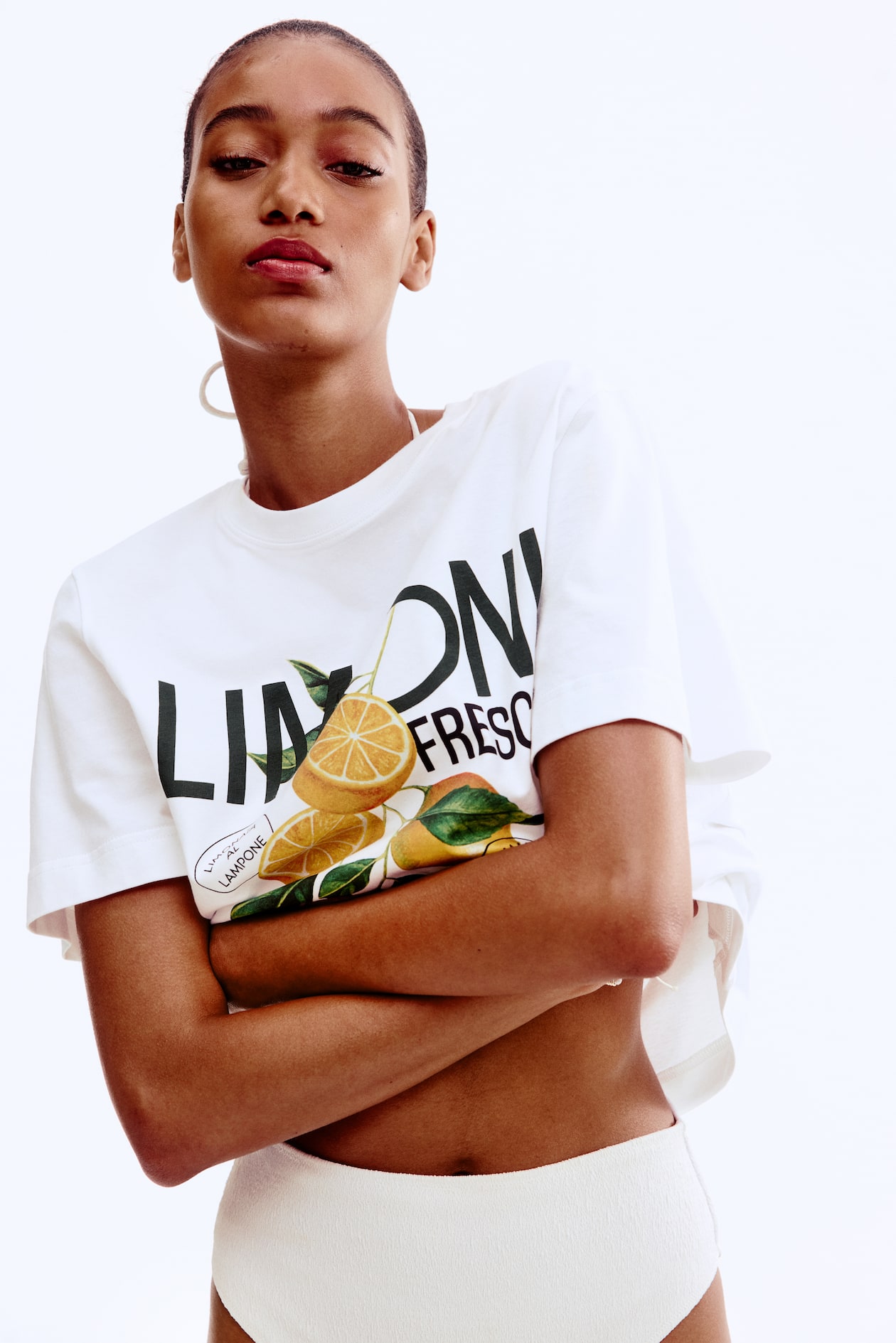 Printed T-shirt White/Lemons Ladies H&M IN