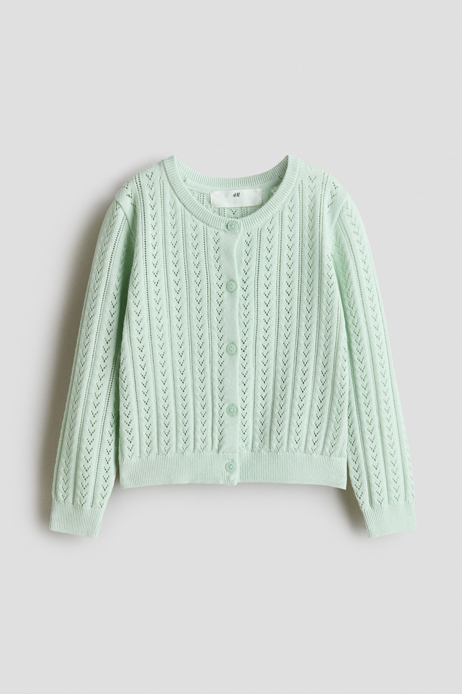 Pointelle-knit cotton cardigan - Mint green/Light pink/Light blue/Light beige/Red - 1