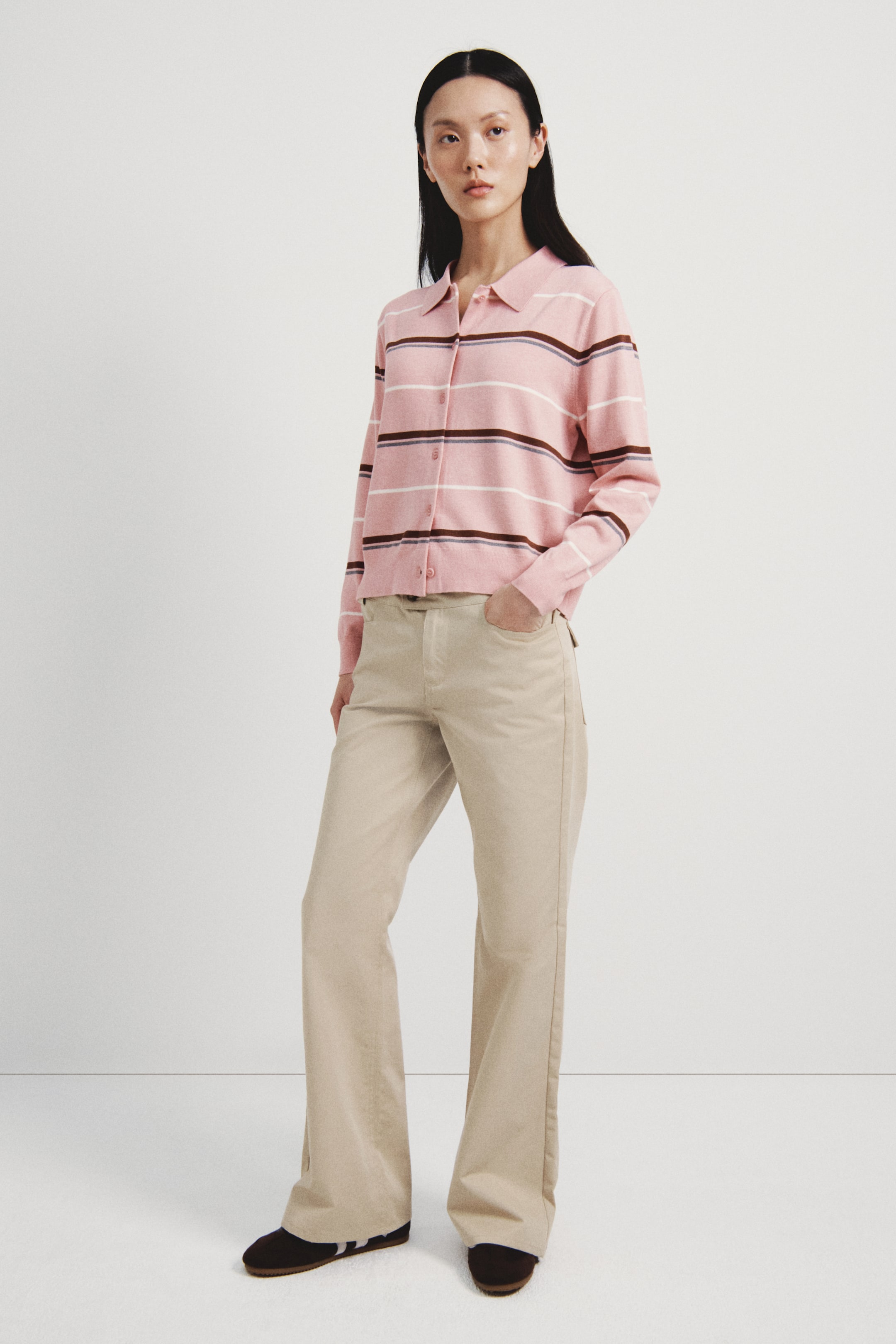 Xem ảnh lớn hơn: Áo cardigan có cổ - Màu hồng đốm/Kẻ - Ladies | H&M VN 2