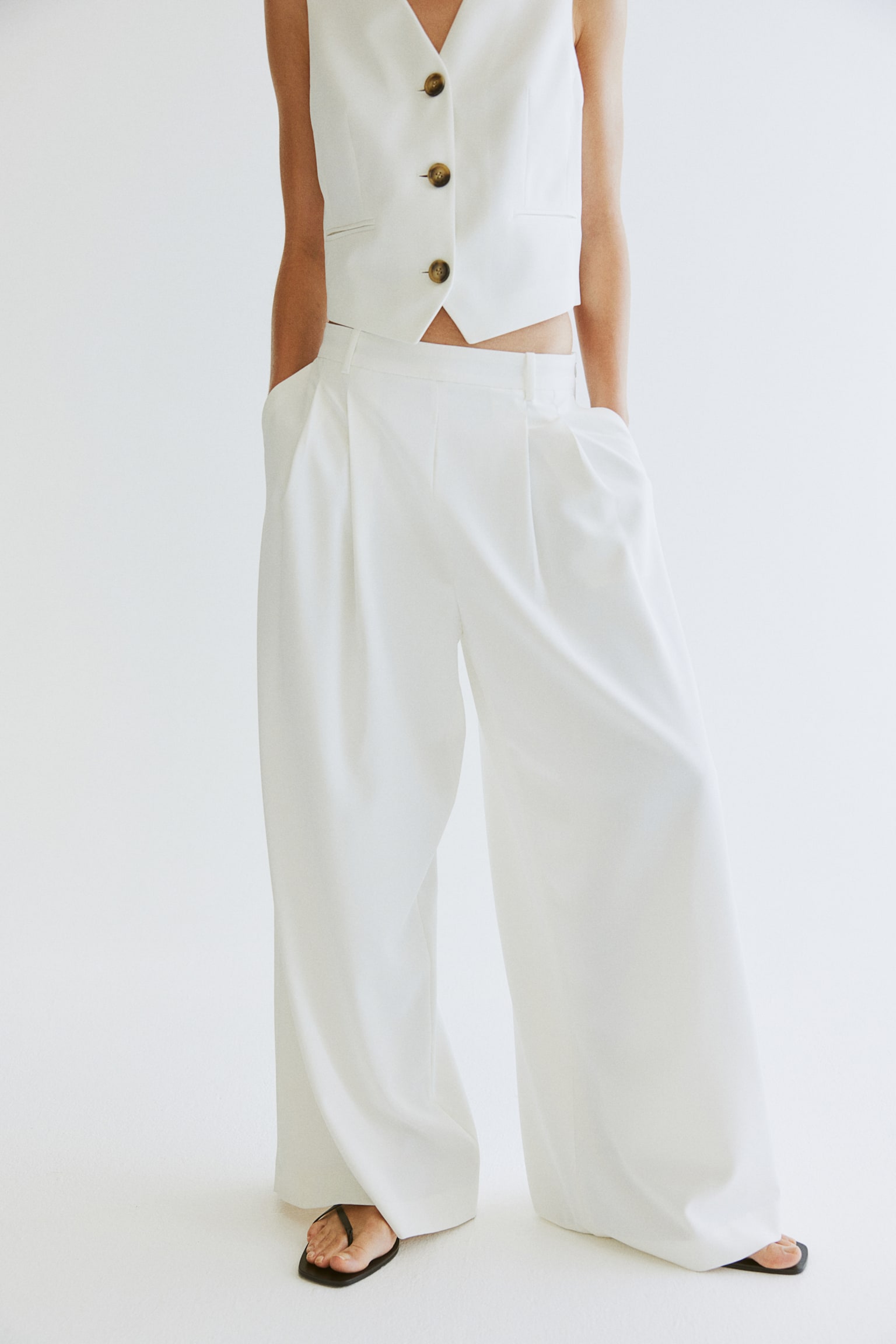 Wide Tailored Pants - White - 4