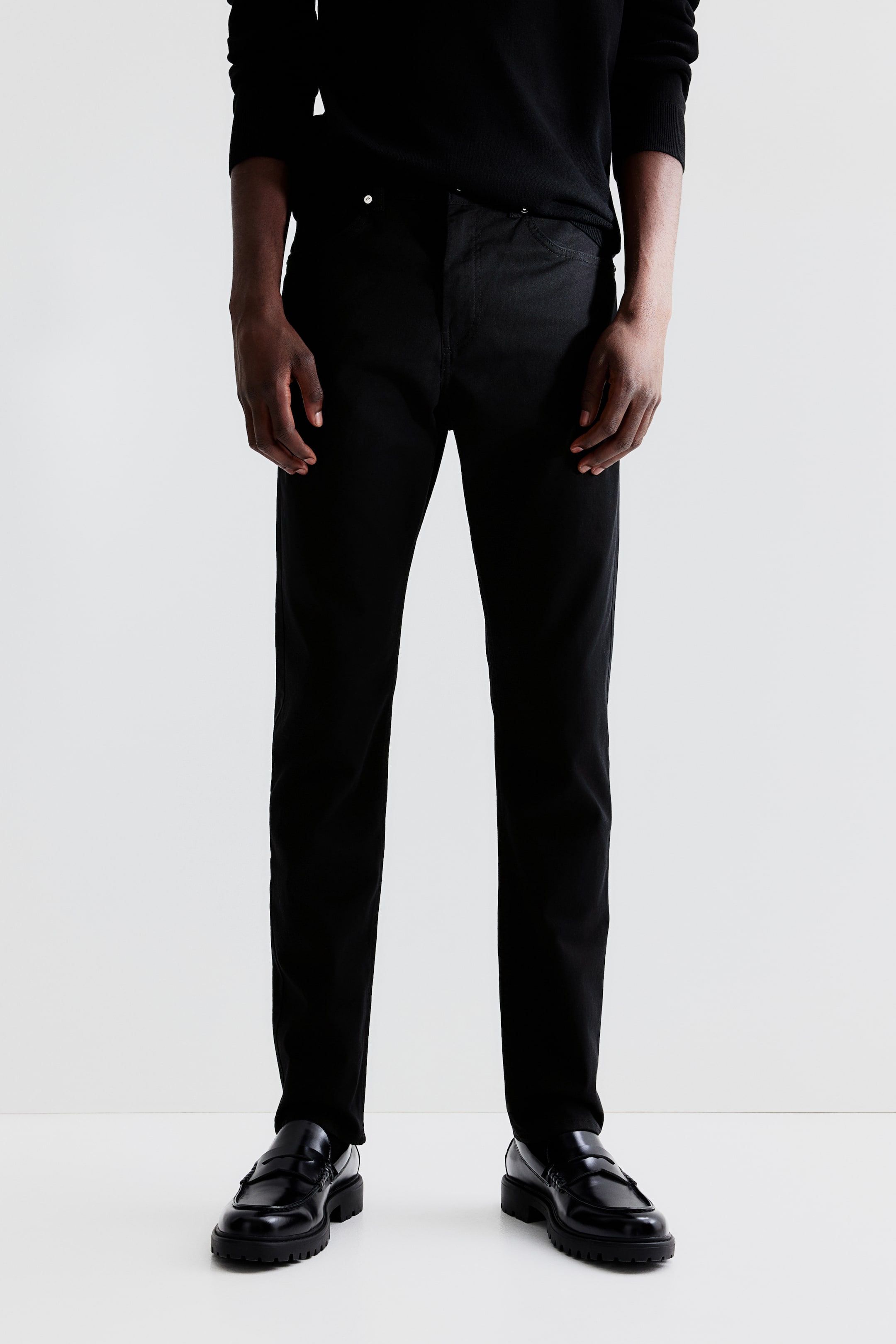 Slim Fit Cotton Twill Pants - Regular waist - Long - Black - Men | H&M US