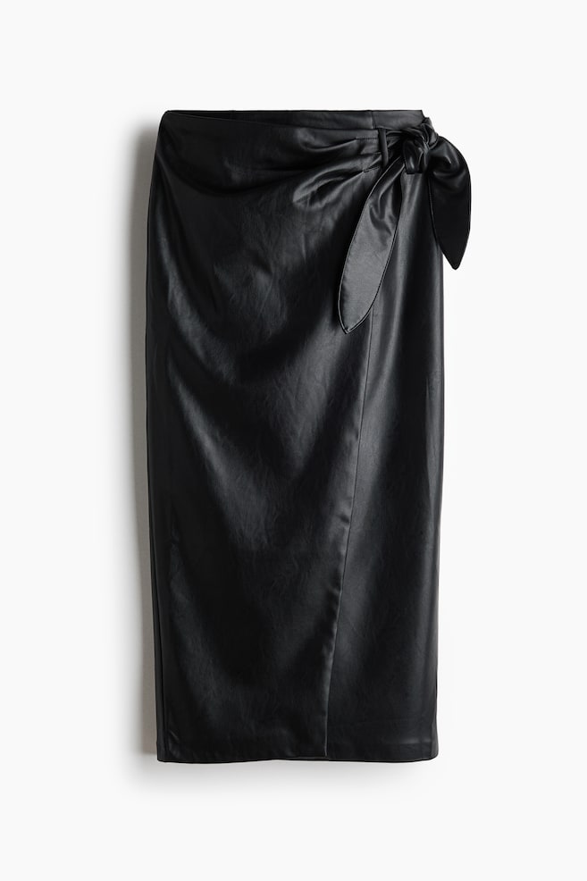 Coated tie-detail skirt - Black - 1
