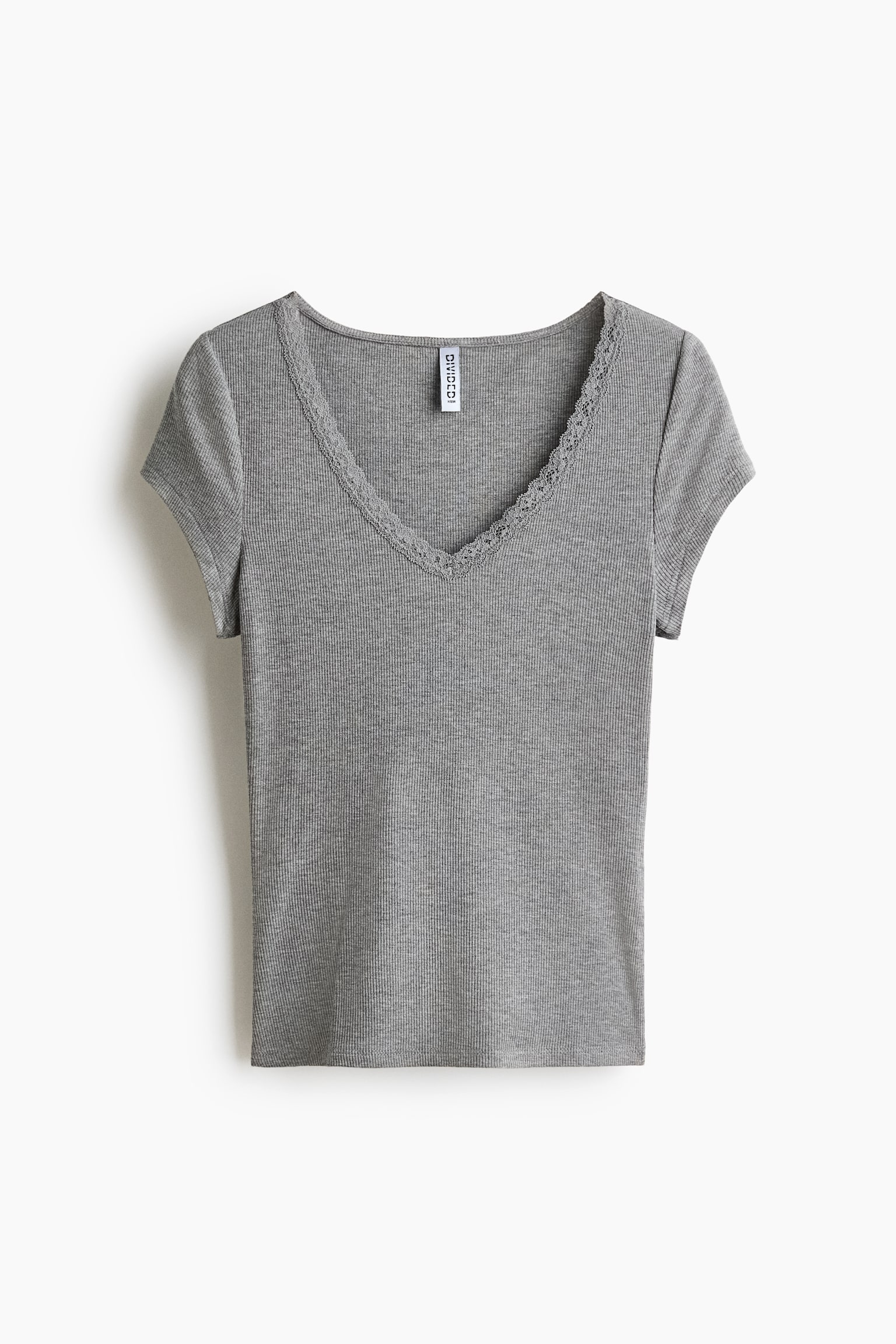 Haut en viscose avec dentelle - Gris chiné/Noir/Blanc - 1